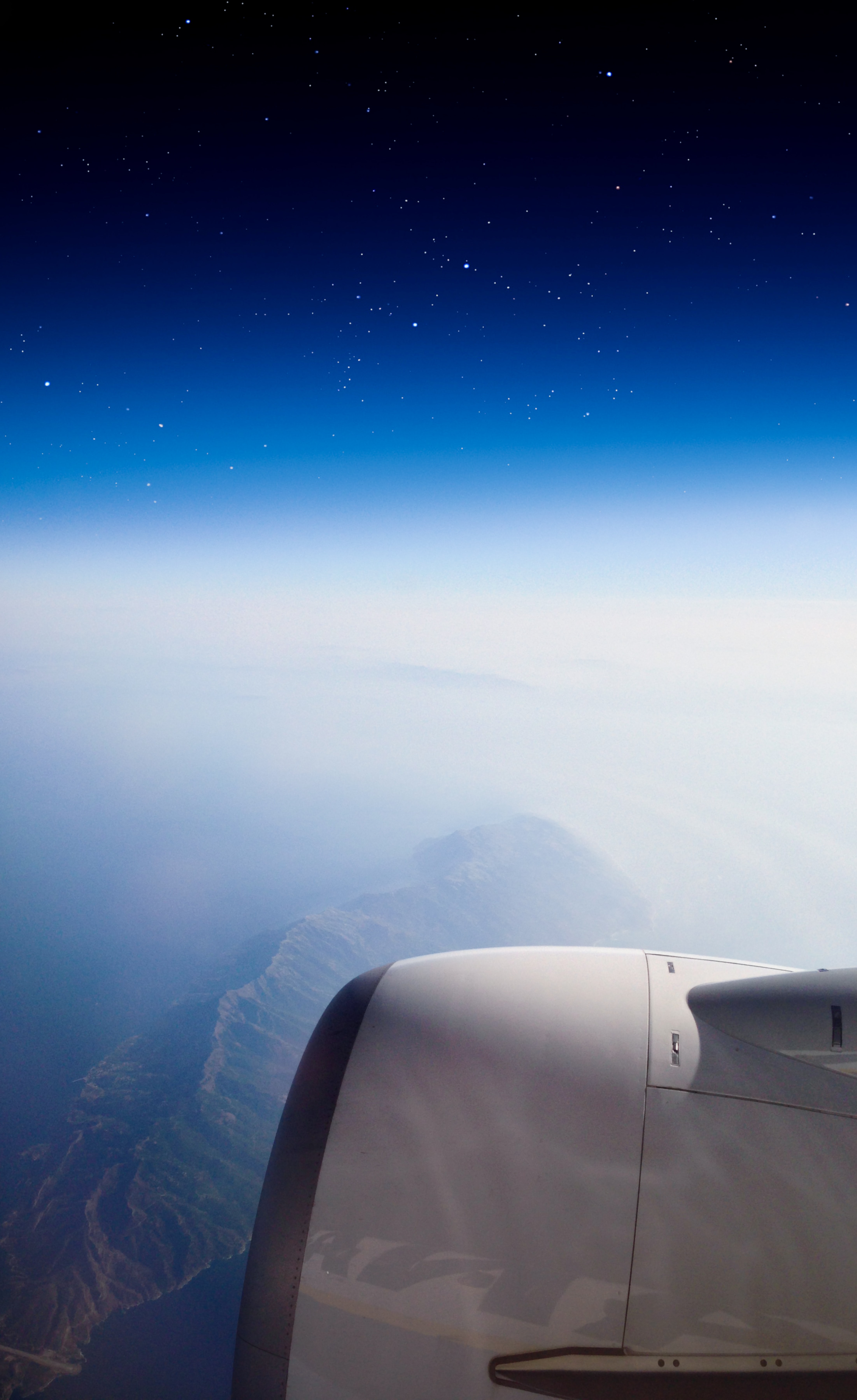 Download mobile wallpaper View From Above, Miscellaneous, Miscellanea, Starry Sky, Mountains, Airplane, Plane for free.