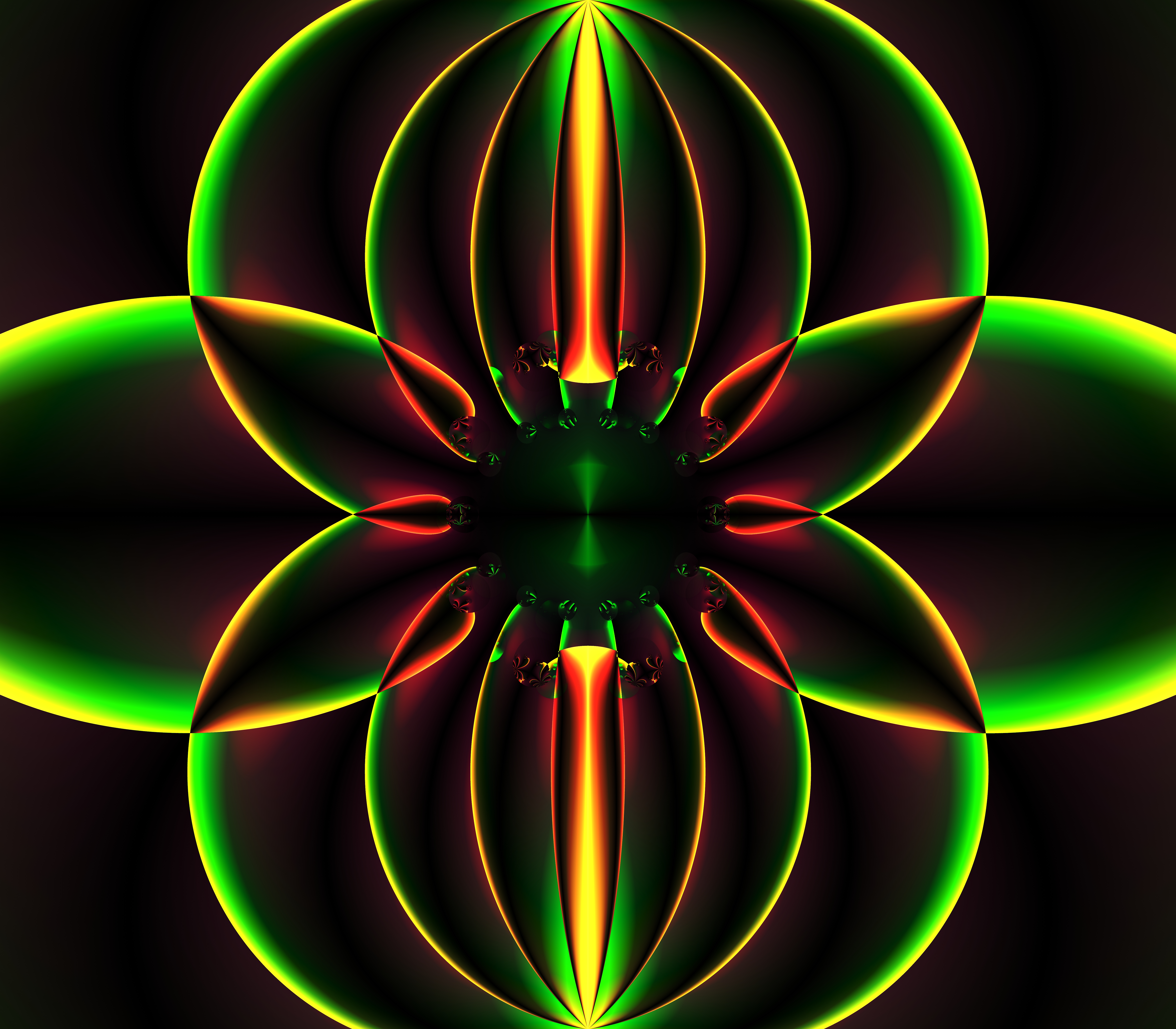 Laden Sie das Muster, Symmetrie, Fraktale, Glühen, Glow, Abstrakt-Bild kostenlos auf Ihren PC-Desktop herunter