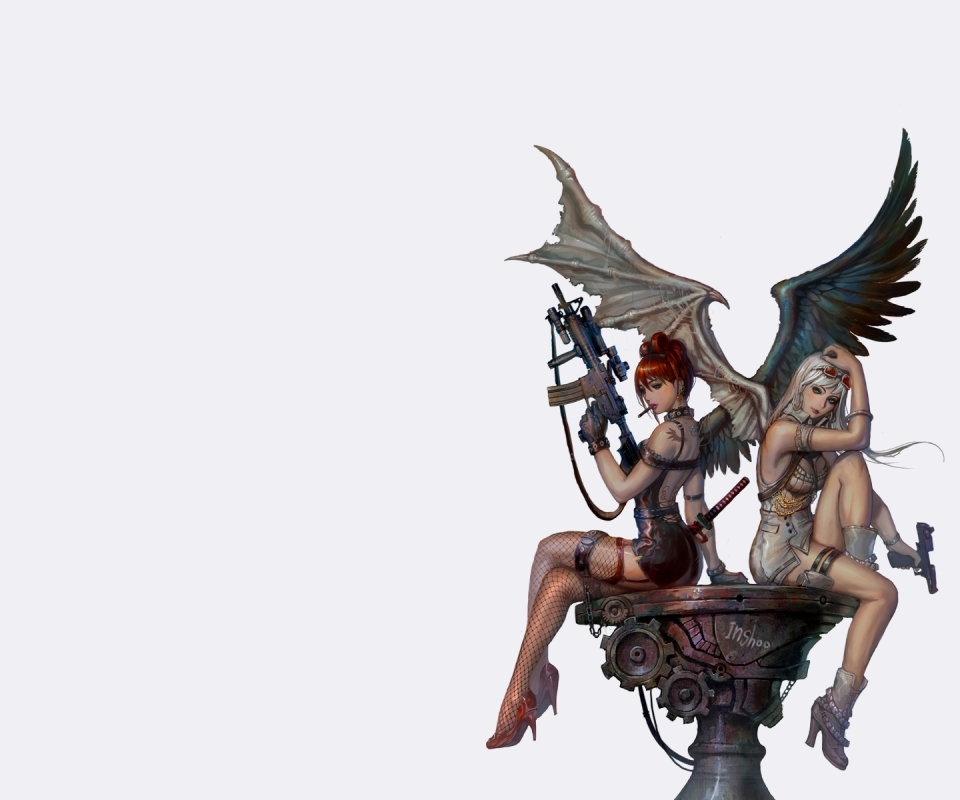 Free download wallpaper Sci Fi, Angel, Demon, Sword, Women Warrior, Girls & Guns on your PC desktop