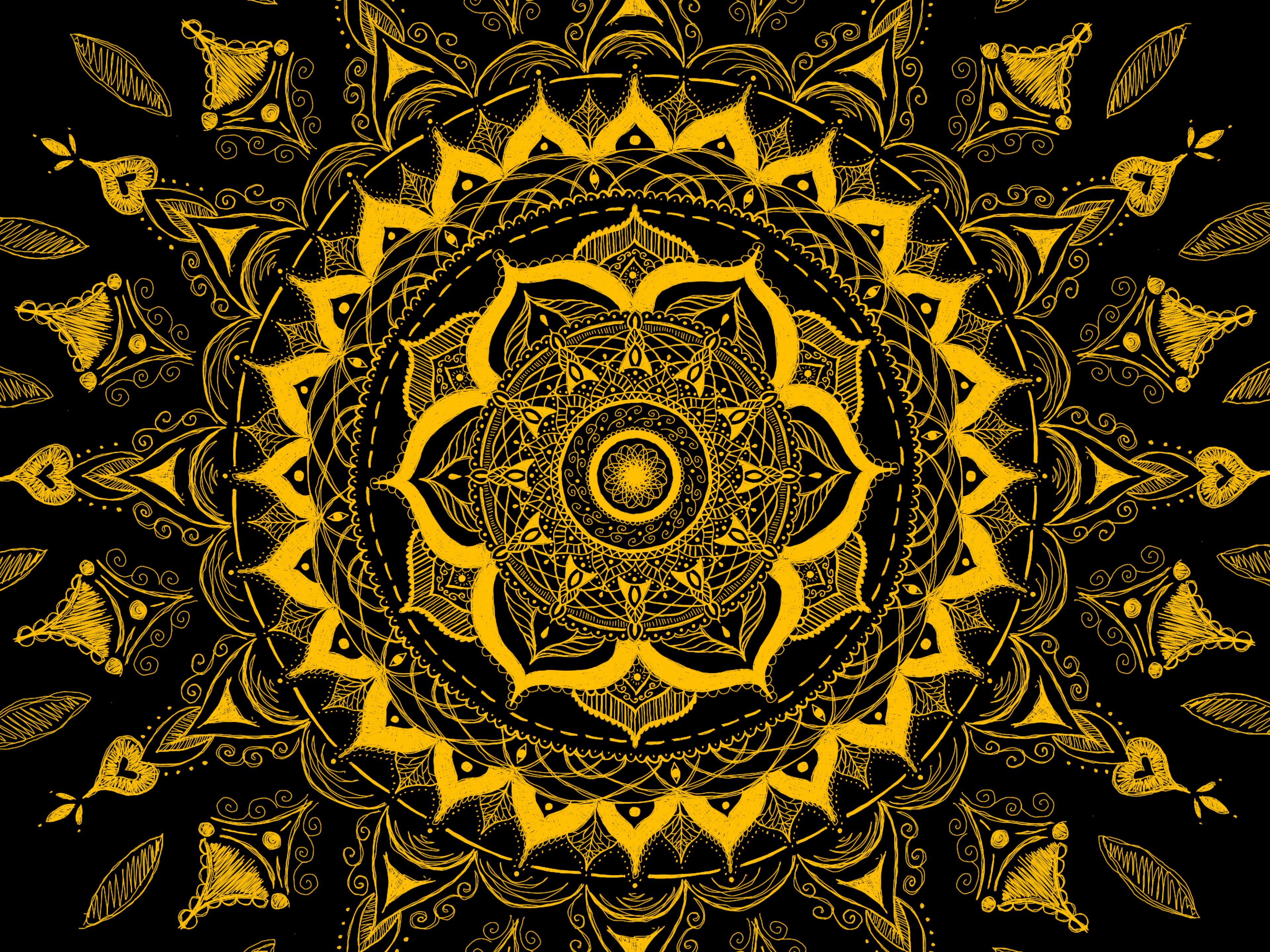 mandala, abstract, yellow, pattern, confused, intricate