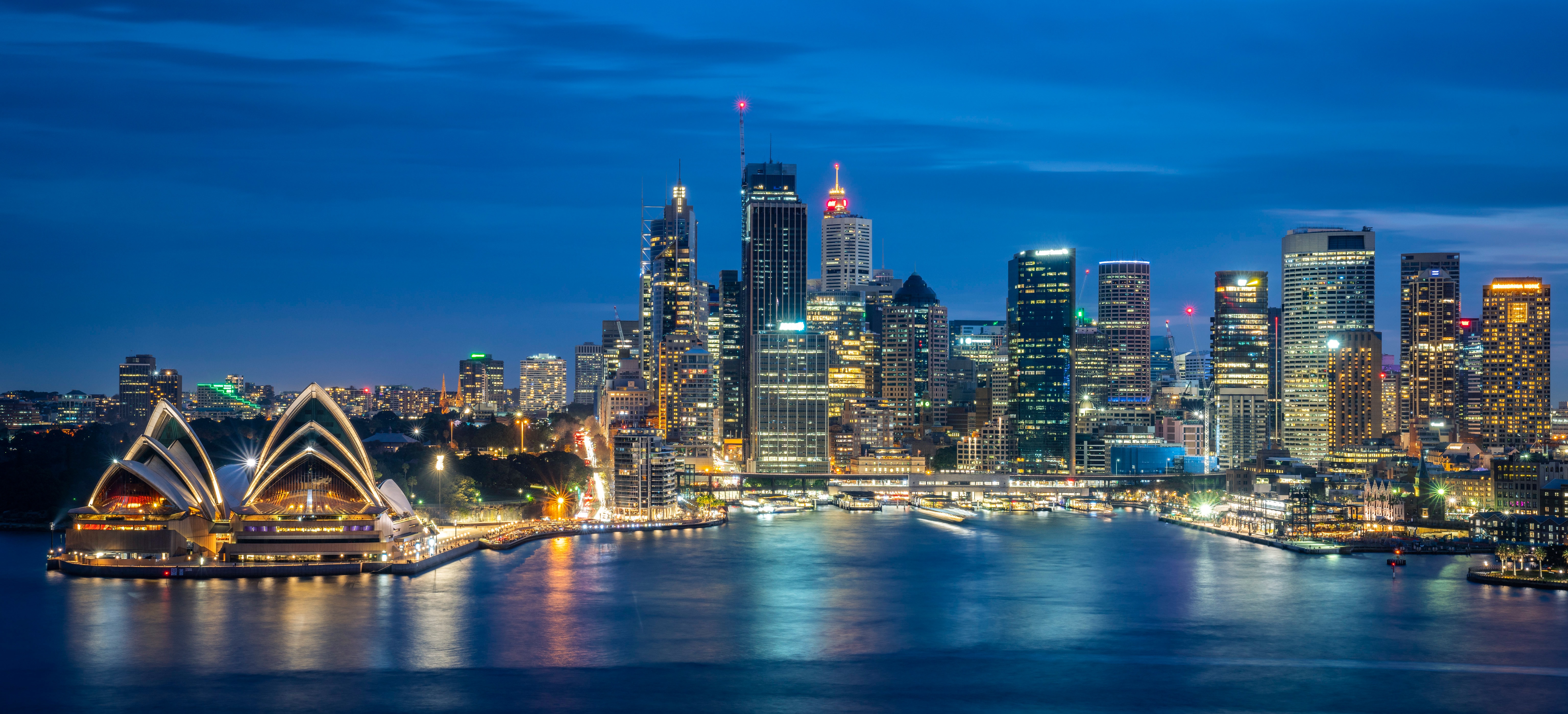 PCデスクトップに都市, 街, シドニー, 超高層ビル, 建物, オーストラリア, 夜, シドニーオペラハウス, マンメイド画像を無料でダウンロード