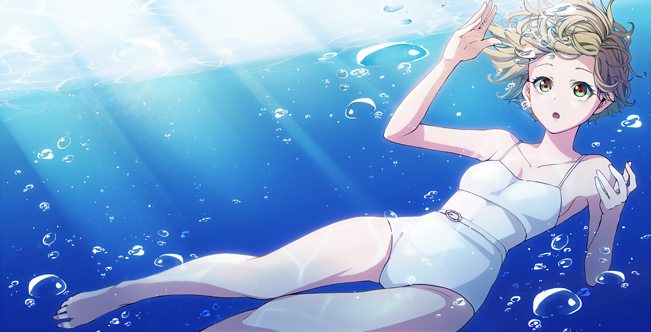 Laden Sie das Unterwasser, Original, Blondinen, Badeanzug, Animes-Bild kostenlos auf Ihren PC-Desktop herunter