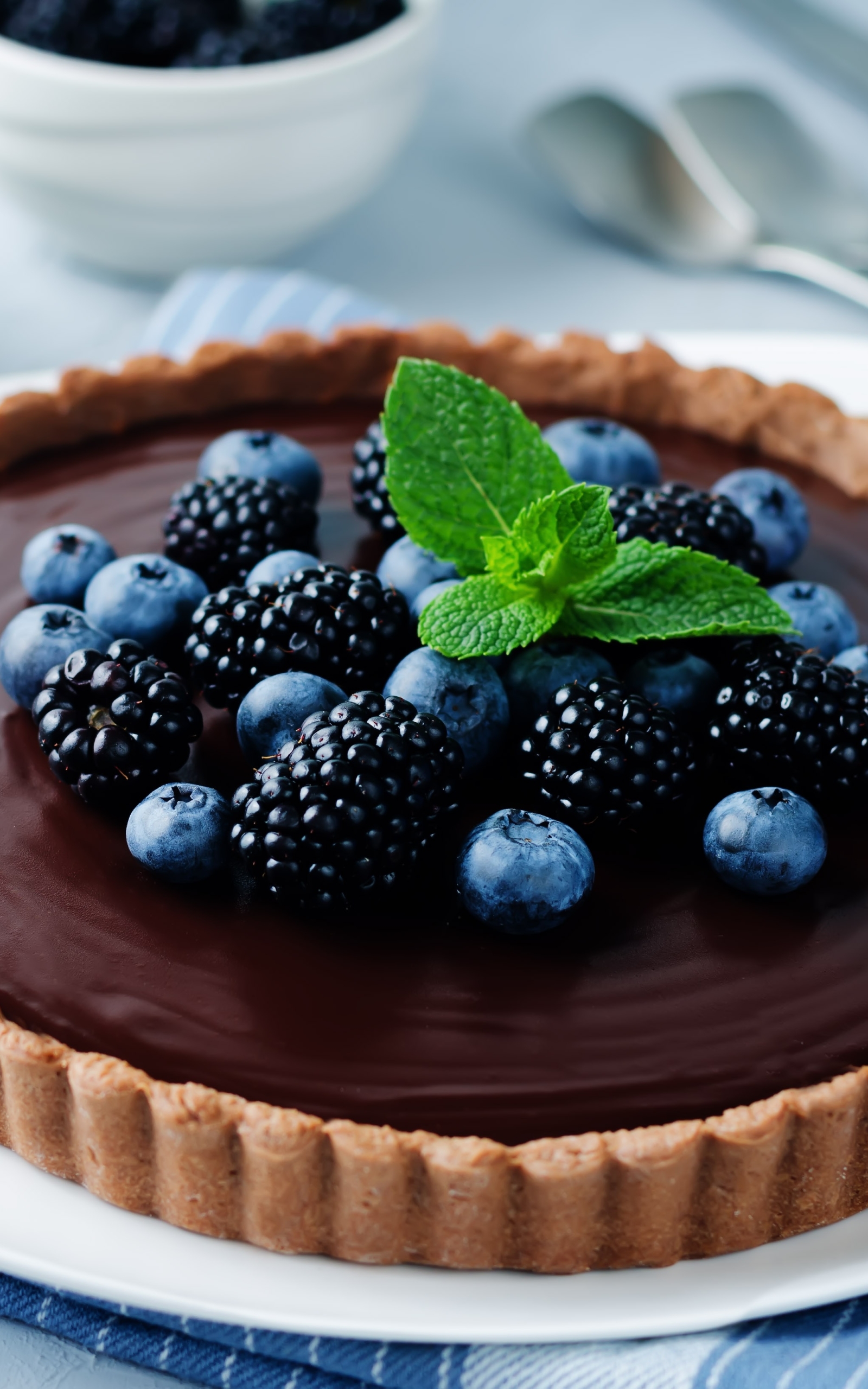 Download mobile wallpaper Food, Chocolate, Blueberry, Still Life, Blackberry, Cake, Berry, Fruit, Tart, Pastry for free.