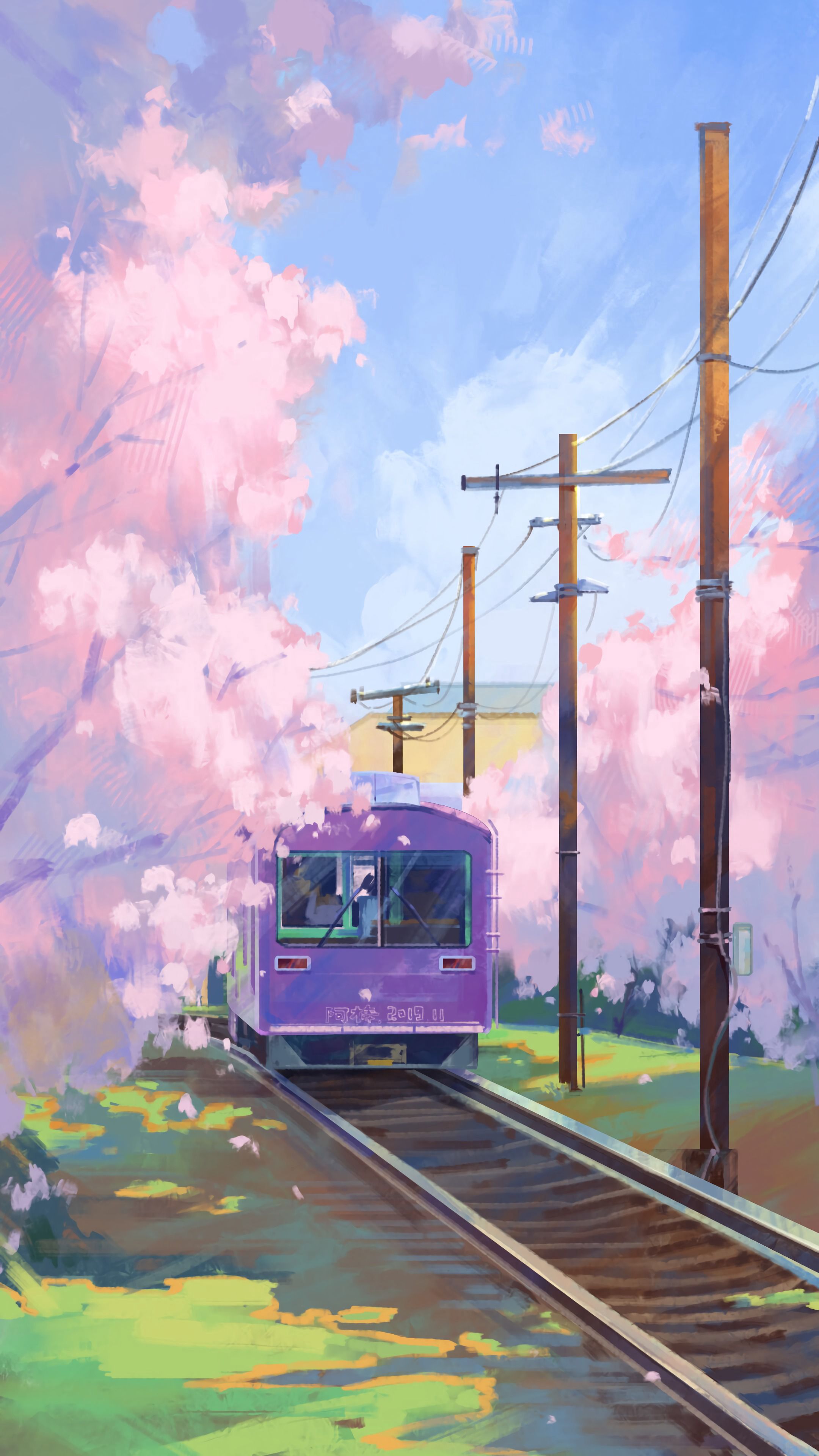 art, paint, rails, train Smartphone Background