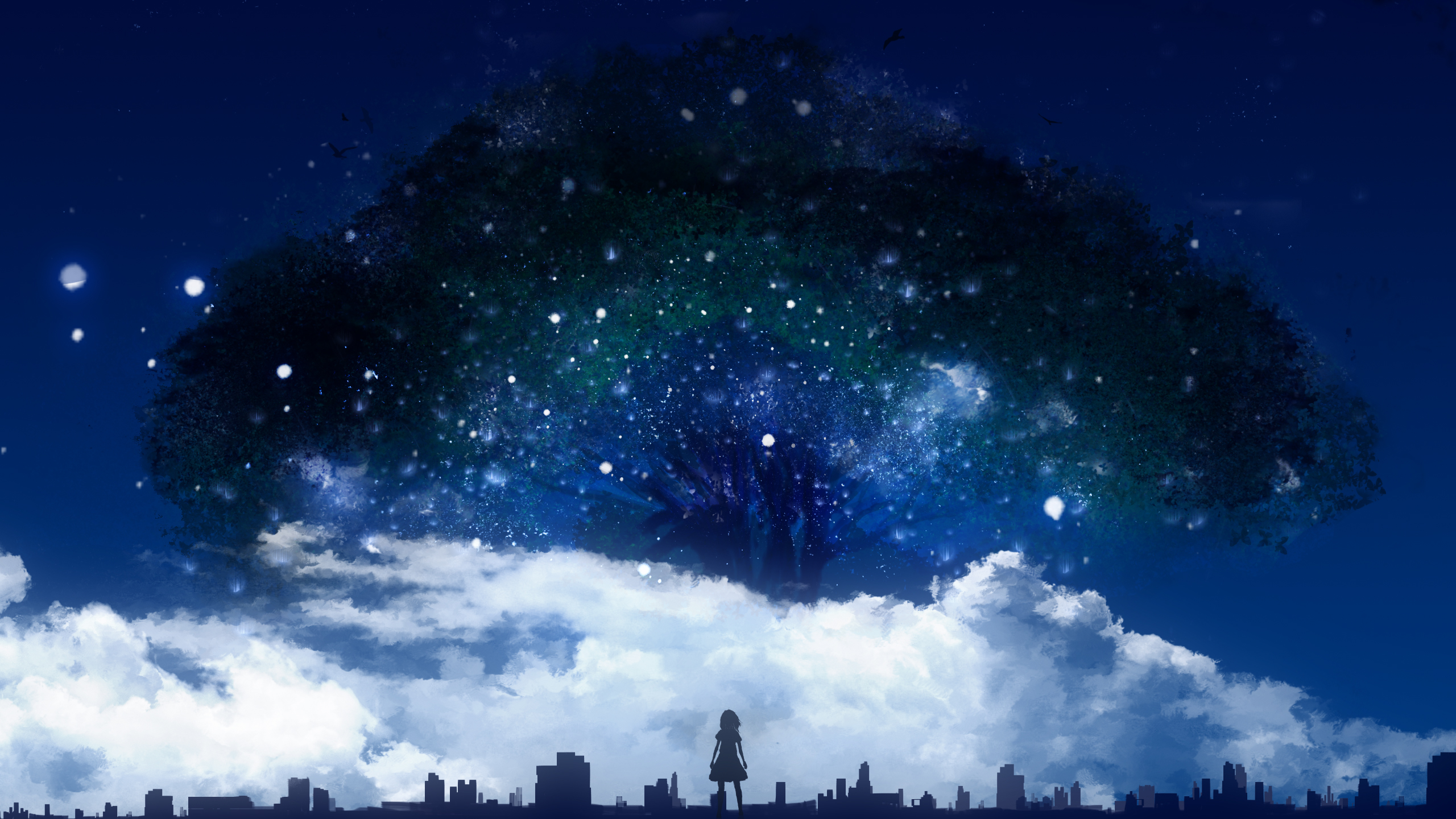 Baixar papel de parede para celular de Anime, Céu, Cidade, Luz, Árvore, Nuvem, Original gratuito.