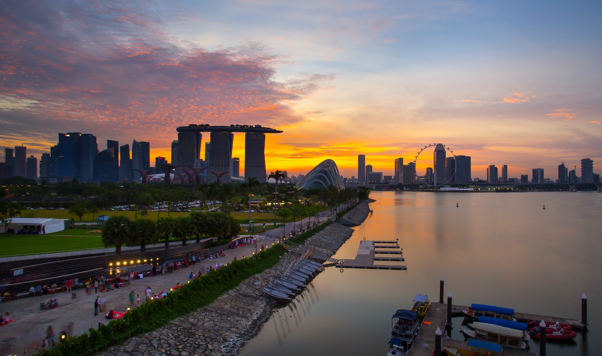 Laden Sie das Städte, Singapur, Sonnenuntergang, Menschengemacht, Marina Bay Sands-Bild kostenlos auf Ihren PC-Desktop herunter