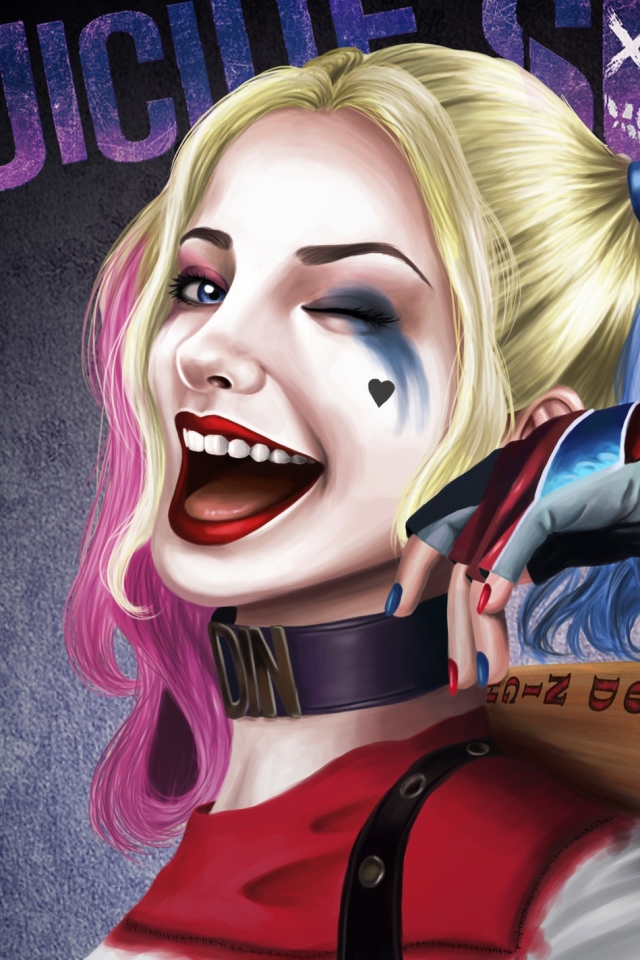 Download mobile wallpaper Smile, Face, Wink, Movie, Harley Quinn, Dc Comics, Lipstick, Suicide Squad for free.