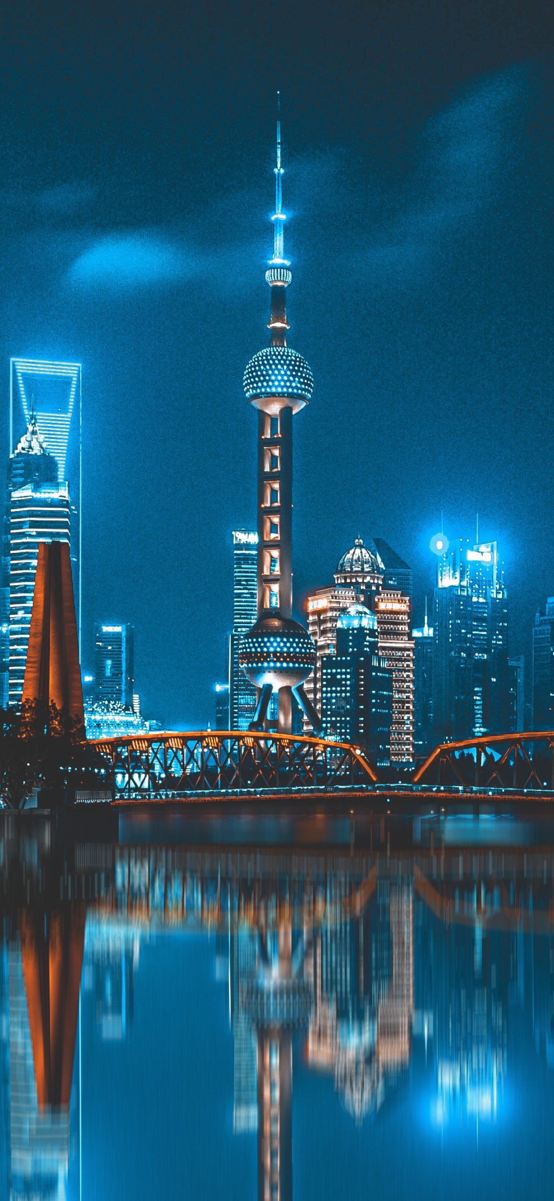 Download mobile wallpaper Cities, Night, City, Skyscraper, Reflection, Shanghai, Man Made, Oriental Pearl Tower for free.
