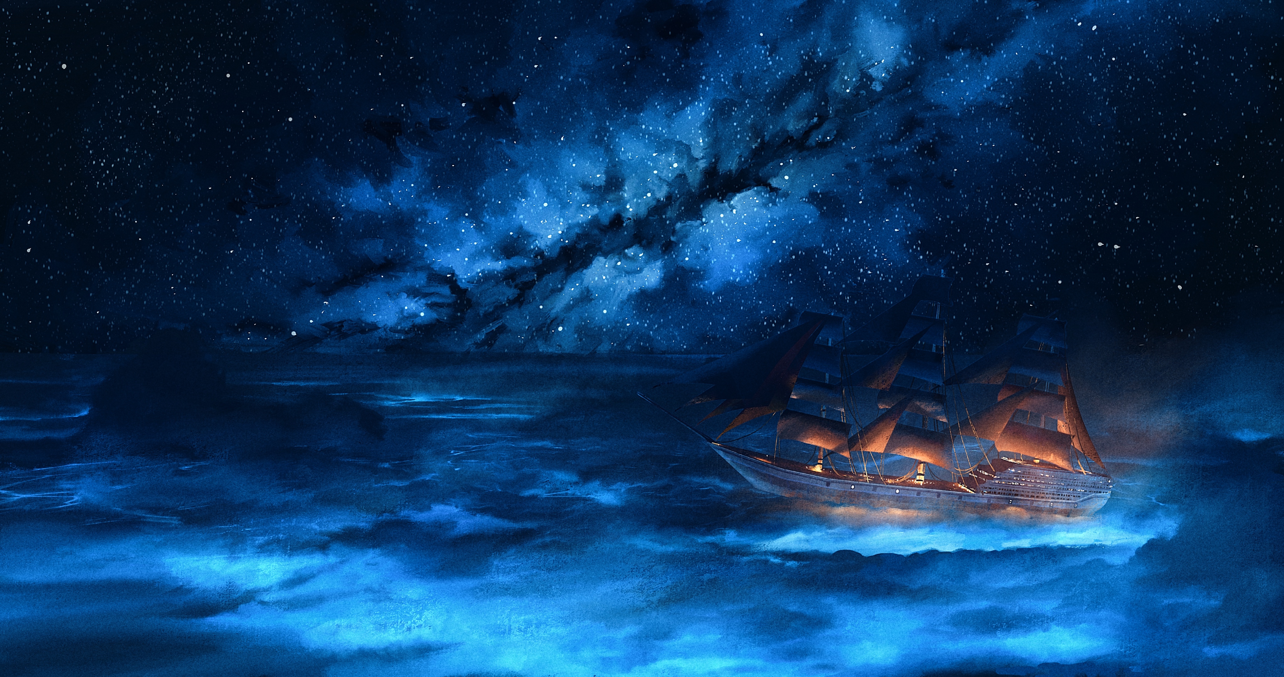 Free download wallpaper Fantasy, Night, Ship on your PC desktop