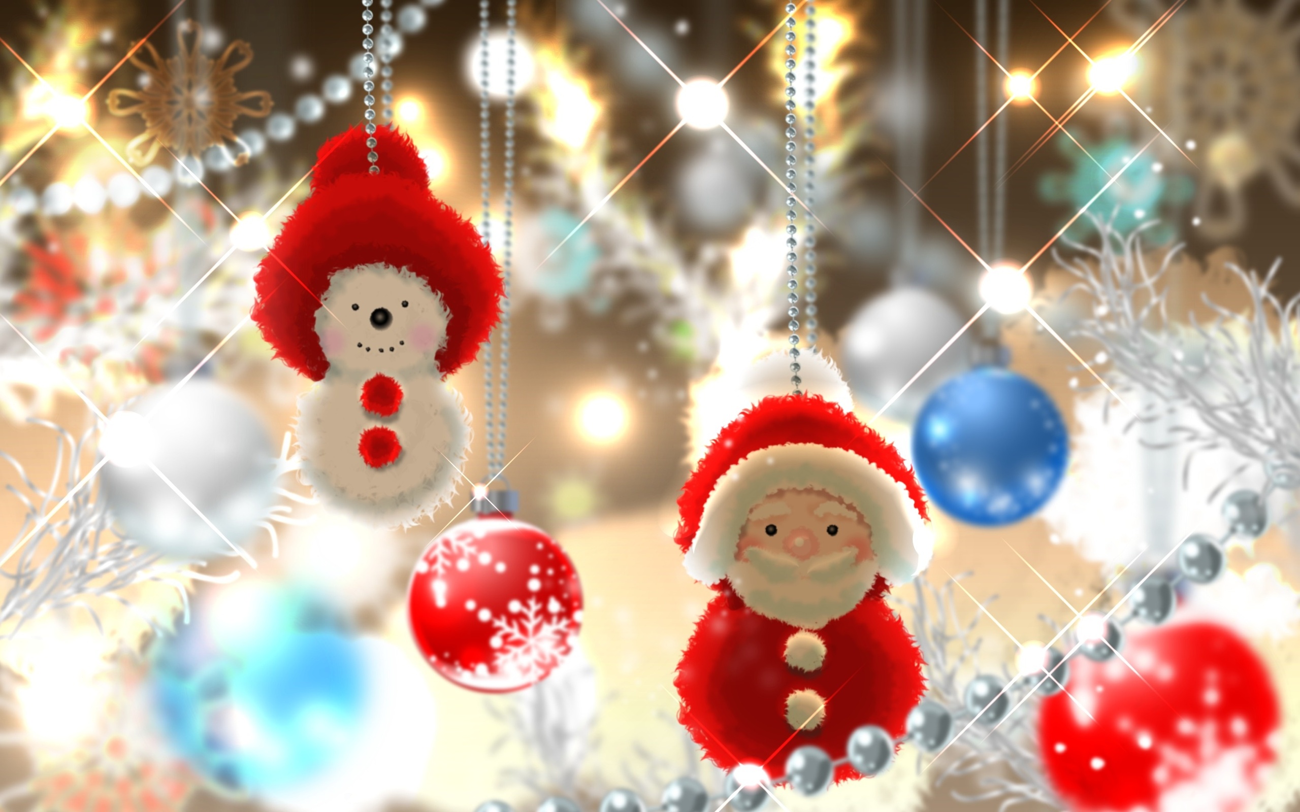Скачать обои бесплатно Рождество, Снеговик, Рождественские Украшения, Праздничные, Санта картинка на рабочий стол ПК