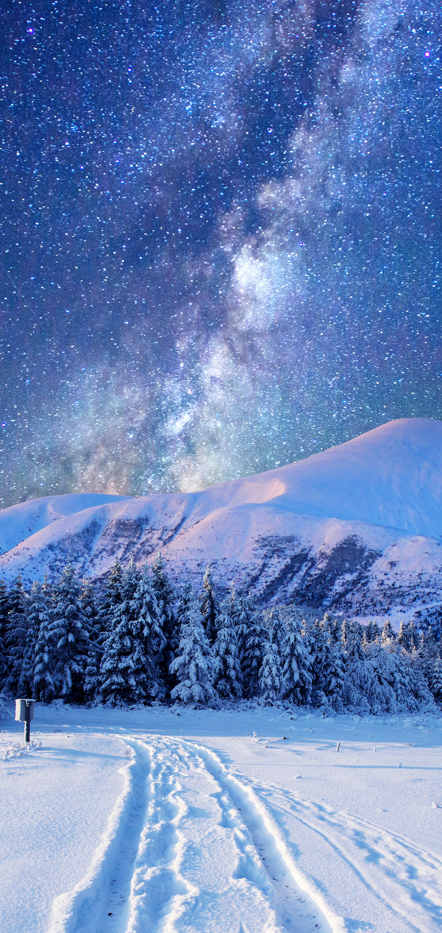 Download mobile wallpaper Landscape, Winter, Sky, Stars, Snow, Mountain, Earth for free.