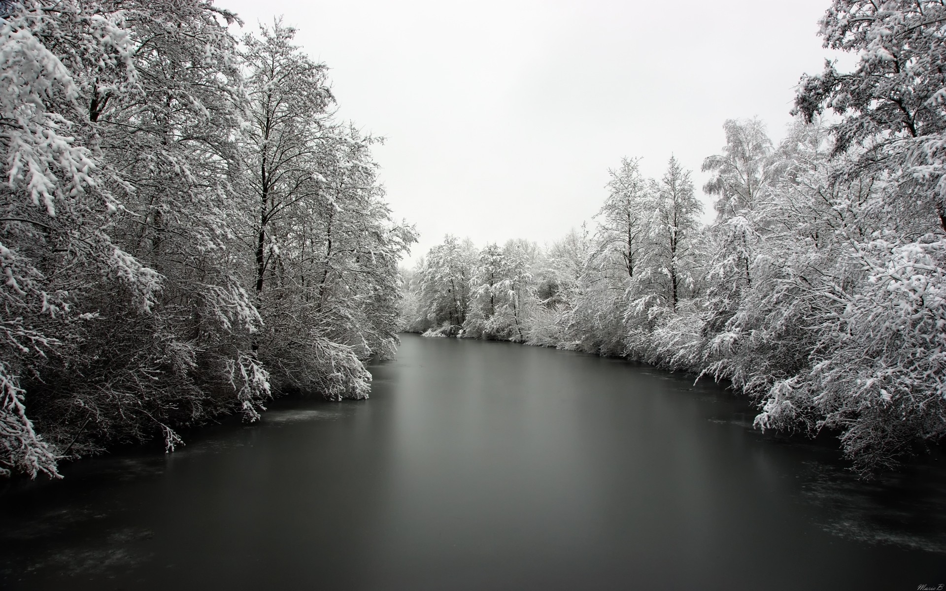 Скачать картинку Зима, Река, Снег, Лес, Дерево, Мороз, Ручей, Время Года, Земля/природа в телефон бесплатно.