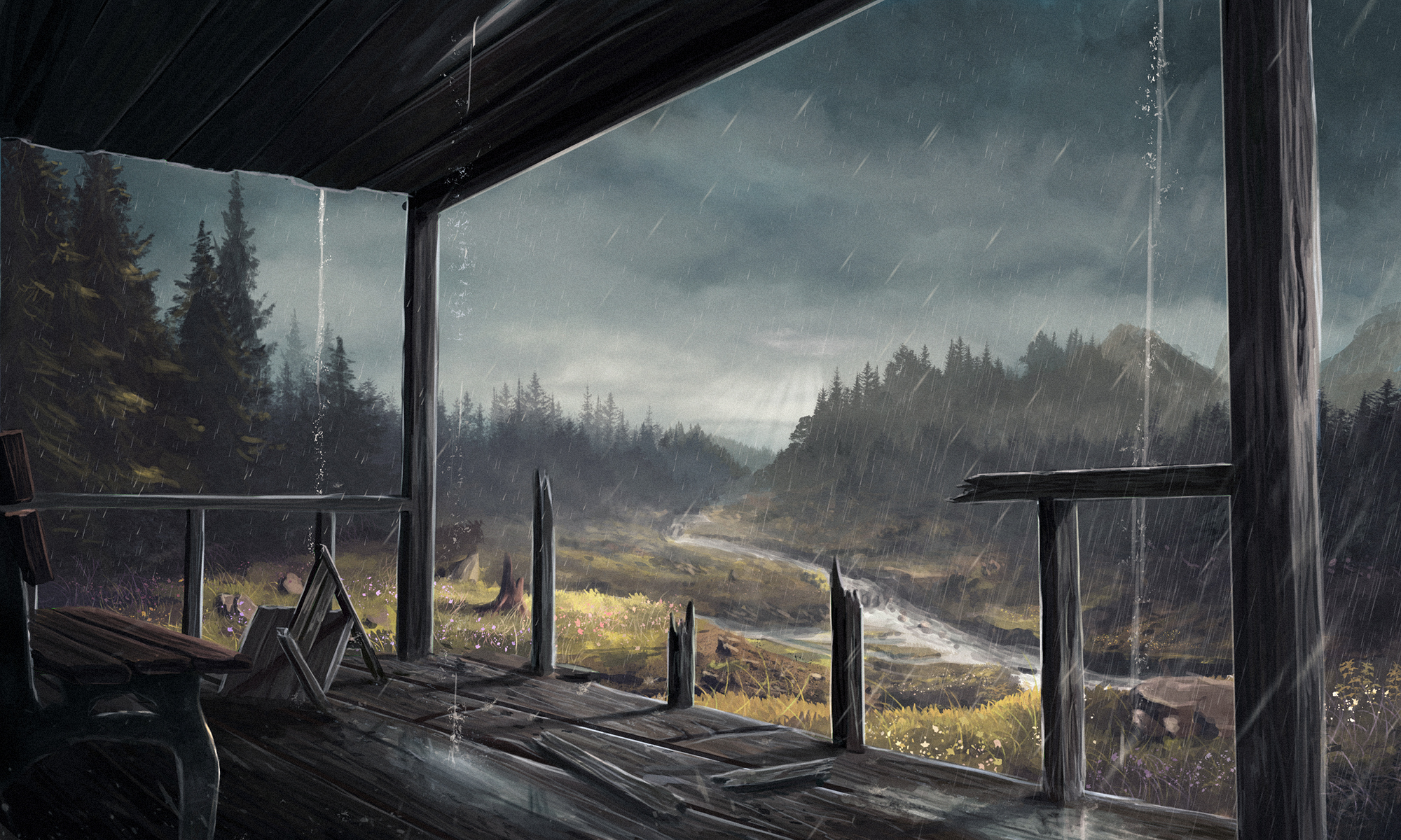 Download mobile wallpaper Landscape, Rain, Artistic for free.