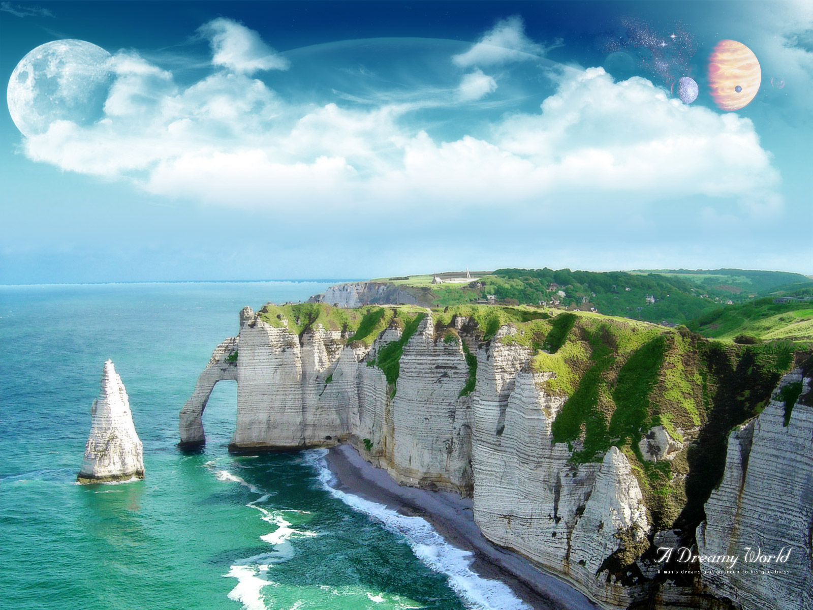 Laden Sie das Ozean, Klippe, Planet, Science Fiction, Wolke, Erde/natur, Eine Verträumte Welt-Bild kostenlos auf Ihren PC-Desktop herunter