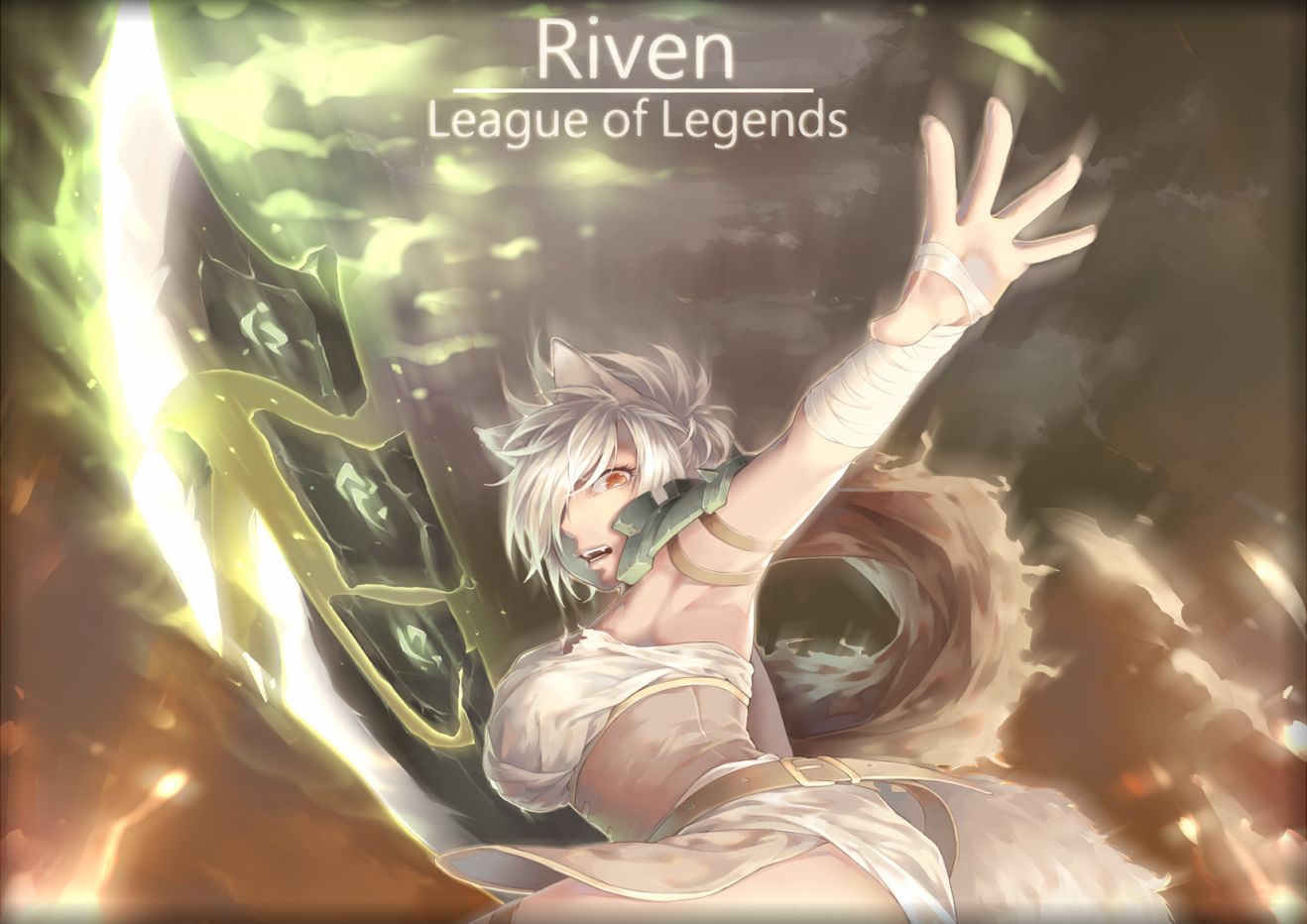 video game, league of legends, animal ears, riven (league of legends), tail