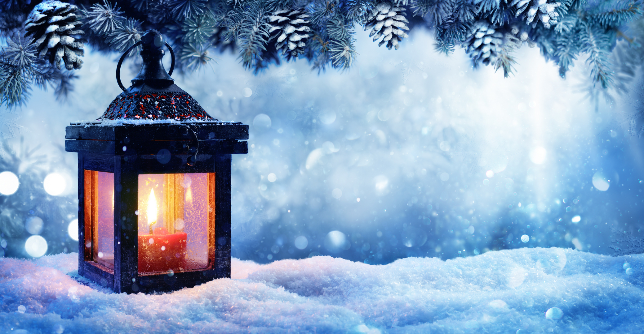 Download mobile wallpaper Snow, Light, Christmas, Lantern, Candle, Man Made for free.