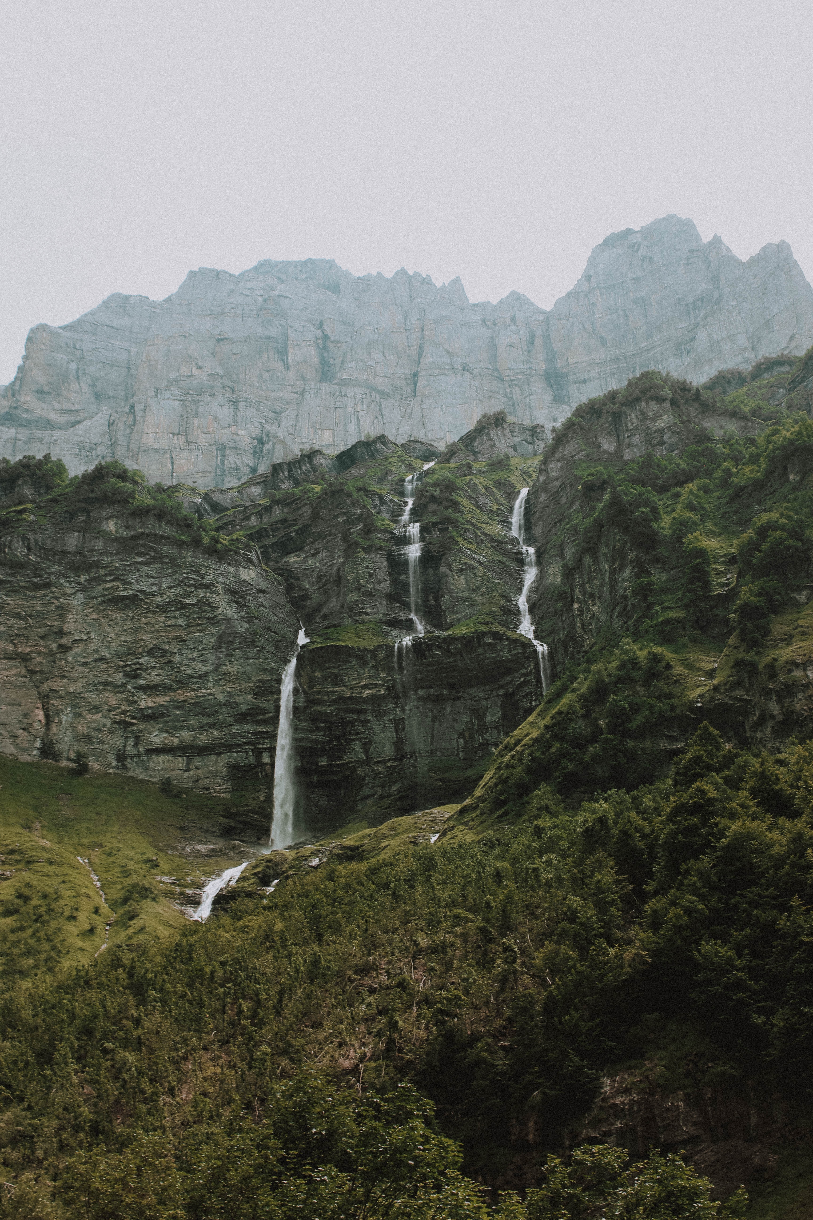 rocks, landscape, nature, mountains, waterfall 32K
