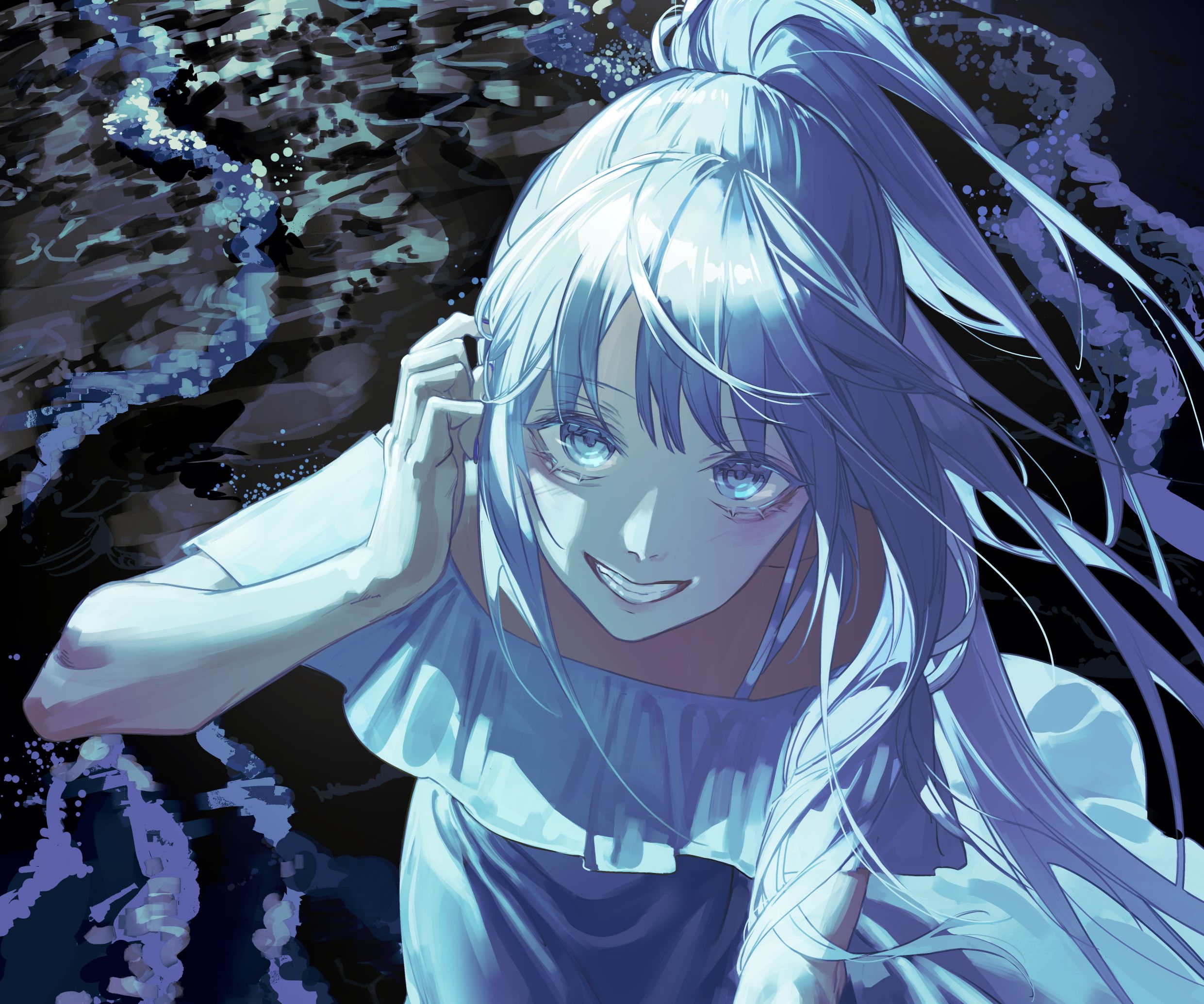 Handy-Wallpaper Mädchen, Blaue Haare, Animes kostenlos herunterladen.
