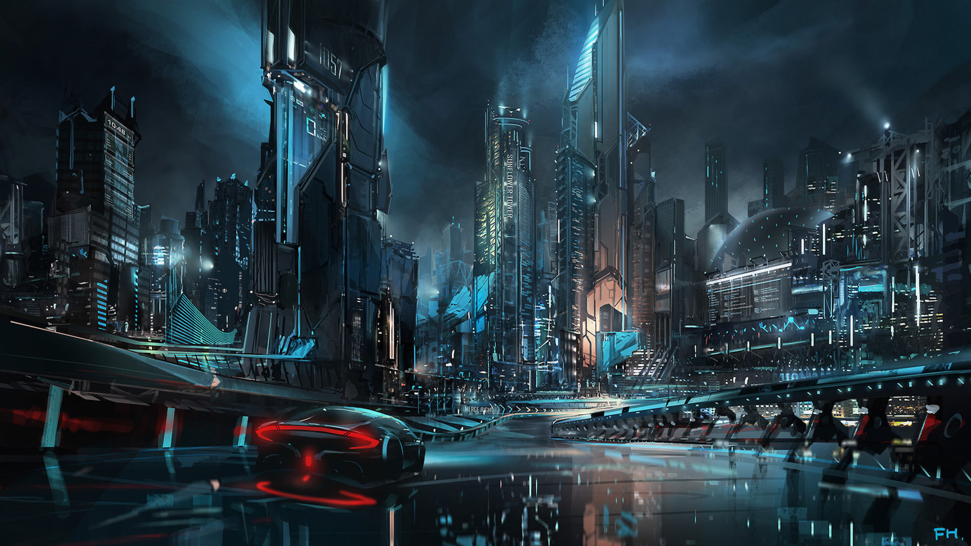 Laden Sie das Wolkenkratzer, Science Fiction, Großstadt, Futuristische Stadt-Bild kostenlos auf Ihren PC-Desktop herunter