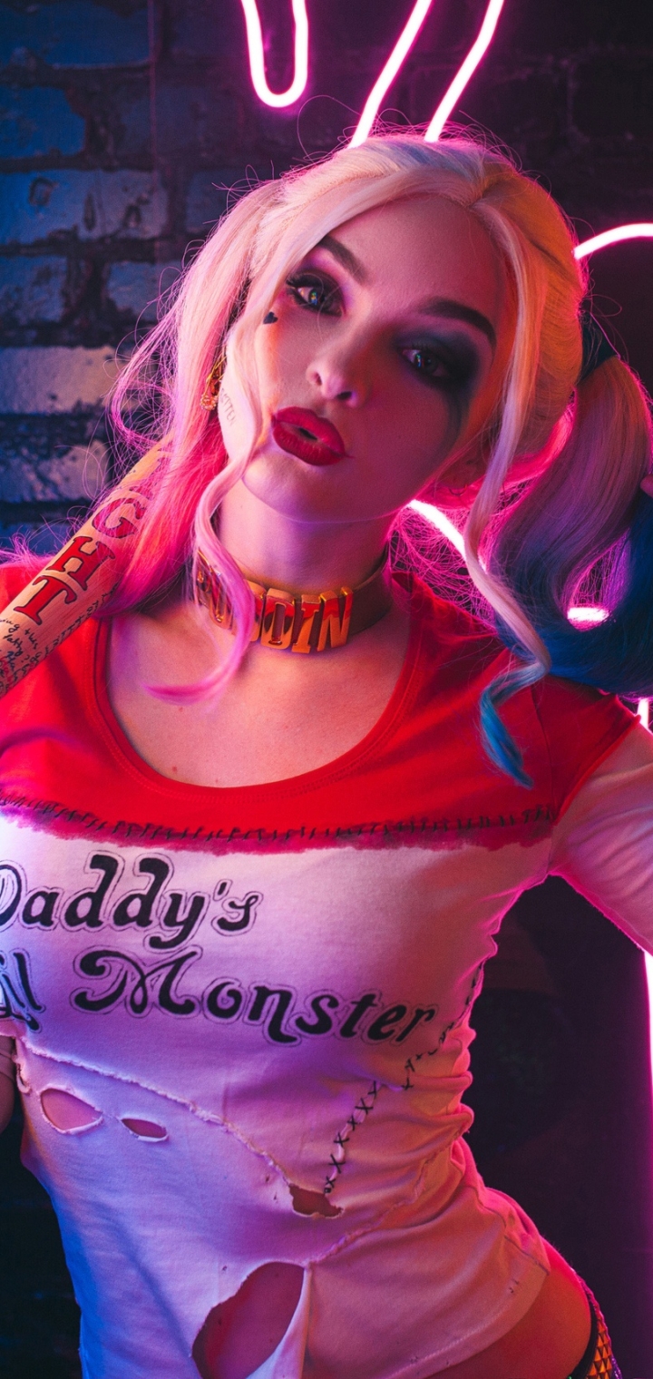 Descarga gratuita de fondo de pantalla para móvil de Rubio, Modelo, Mujeres, Harley Quinn, Dc Comics, Rubia, Lápiz Labial, Cosplay.