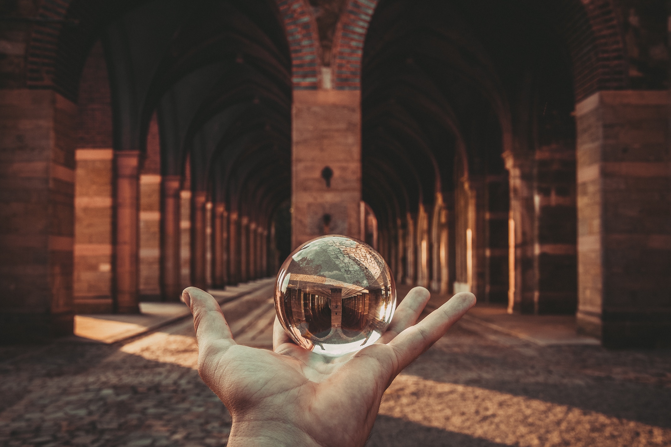 Download mobile wallpaper Reflection, Miscellaneous, Ball, Hand, Miscellanea, Form for free.