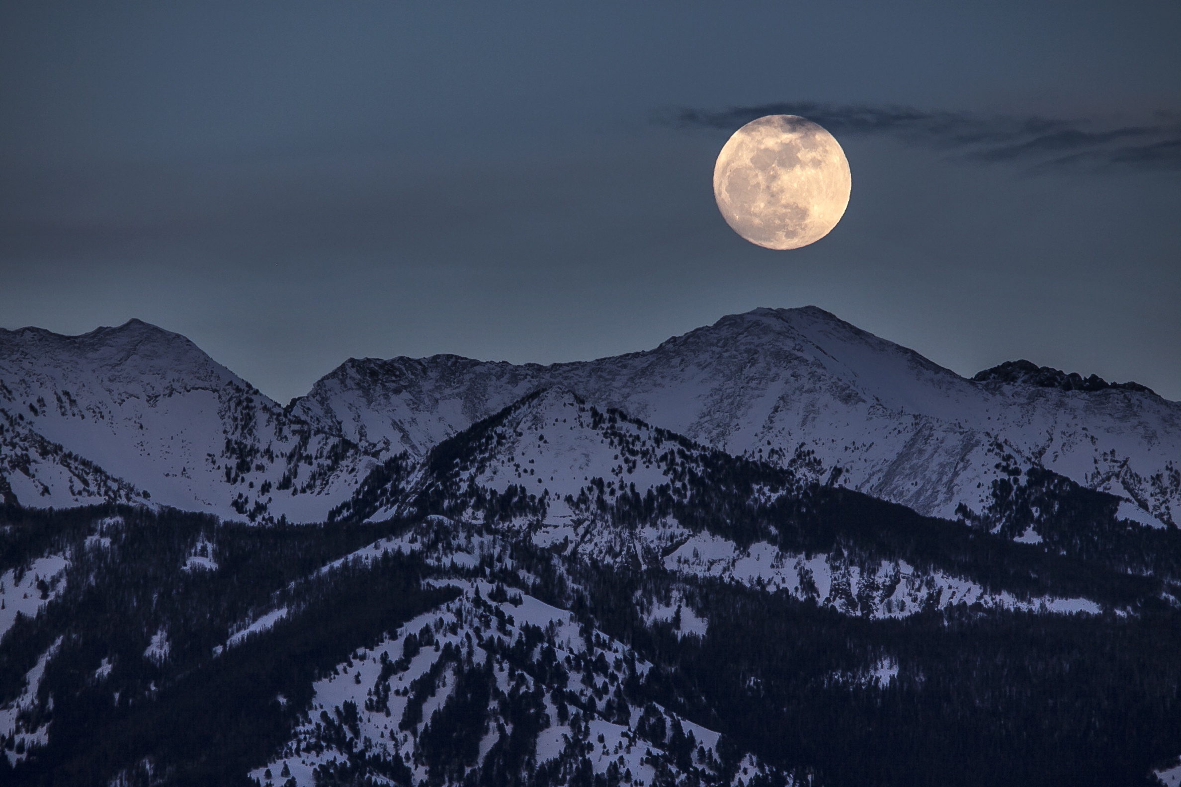 Download mobile wallpaper Winter, Nature, Night, Moon, Mountain, Earth for free.