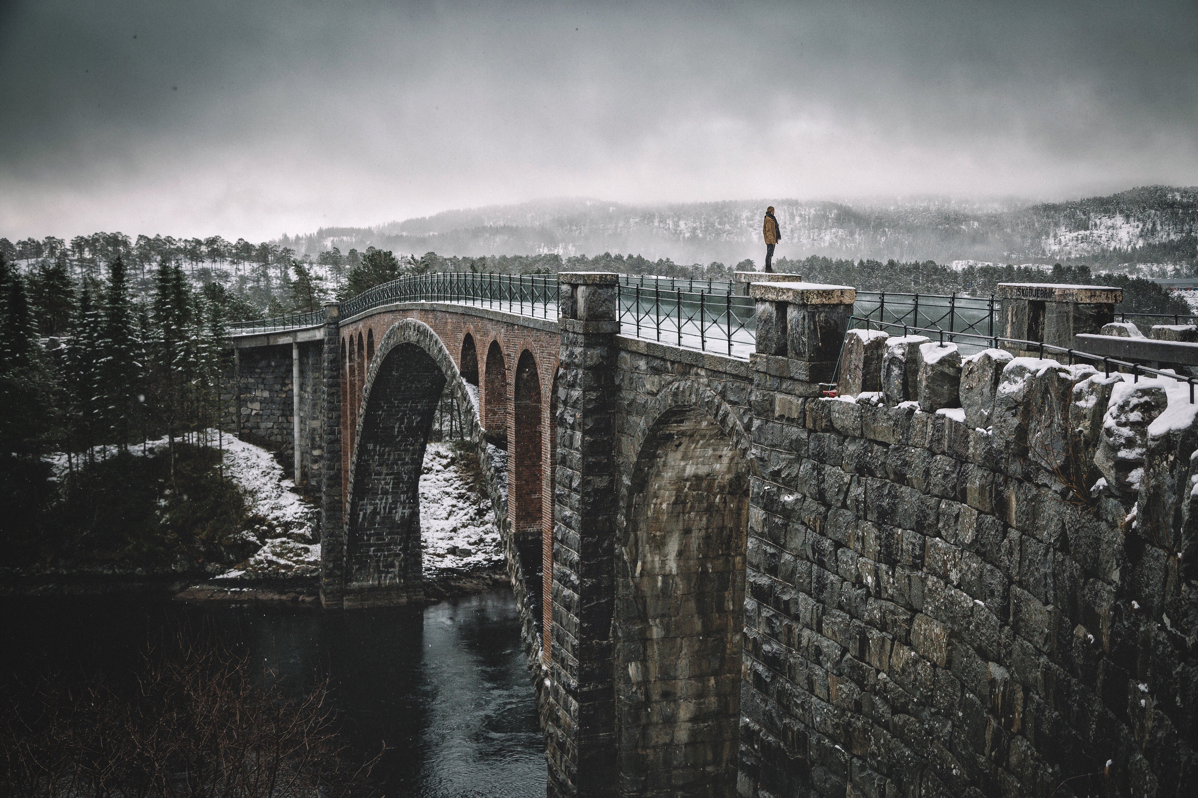Download mobile wallpaper Winter, Bridges, Snow, Bridge, Norway, Man Made for free.