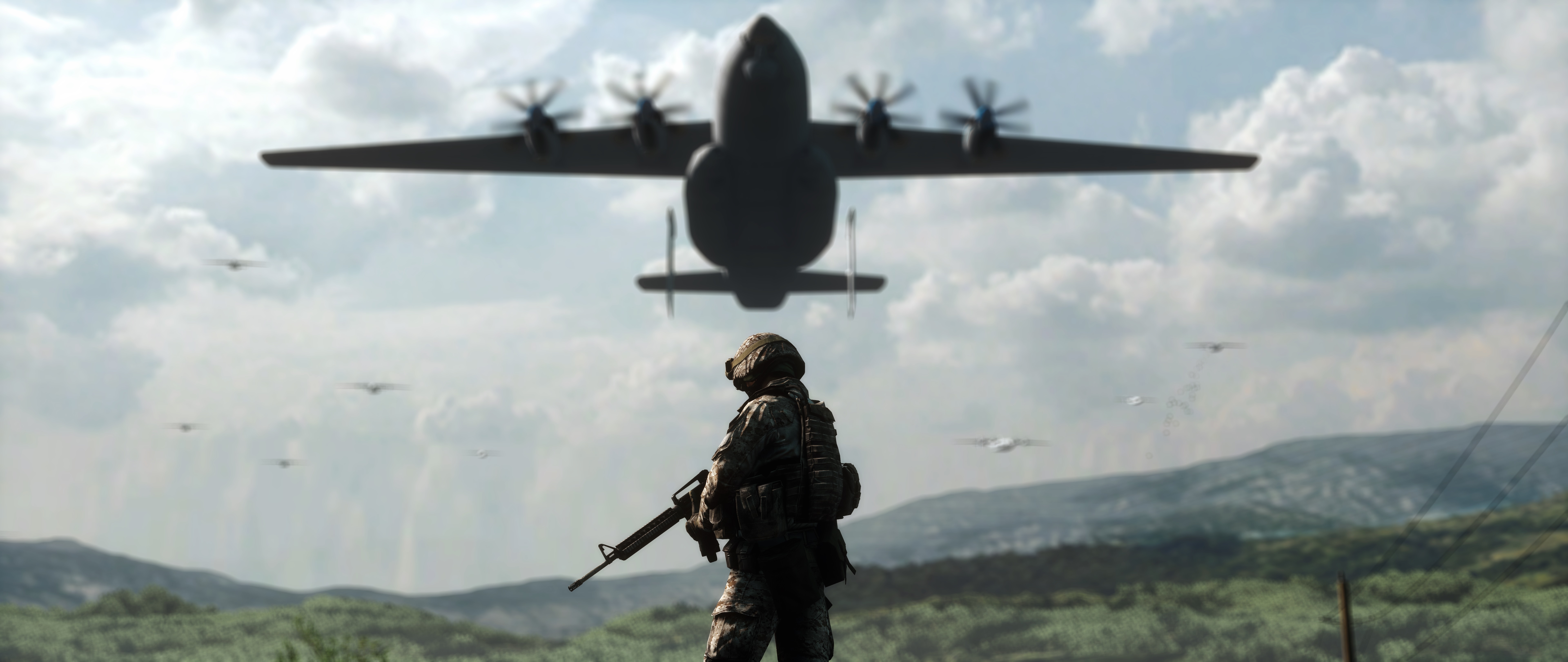 video game, battlefield 3, aircraft, soldier, transport aircraft, warplane, battlefield
