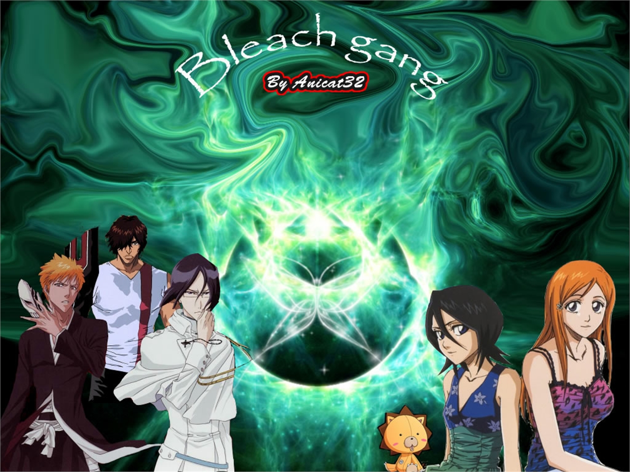 Free download wallpaper Anime, Bleach, Rukia Kuchiki, Ichigo Kurosaki, Orihime Inoue, Uryu Ishida, Yasutora Sado, Kon (Bleach) on your PC desktop