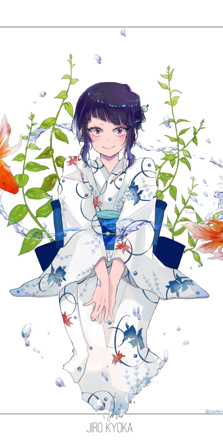 Download mobile wallpaper Anime, Kimono, Blush, Purple Hair, Pink Eyes, White Dress, My Hero Academia, Kyōka Jirō for free.