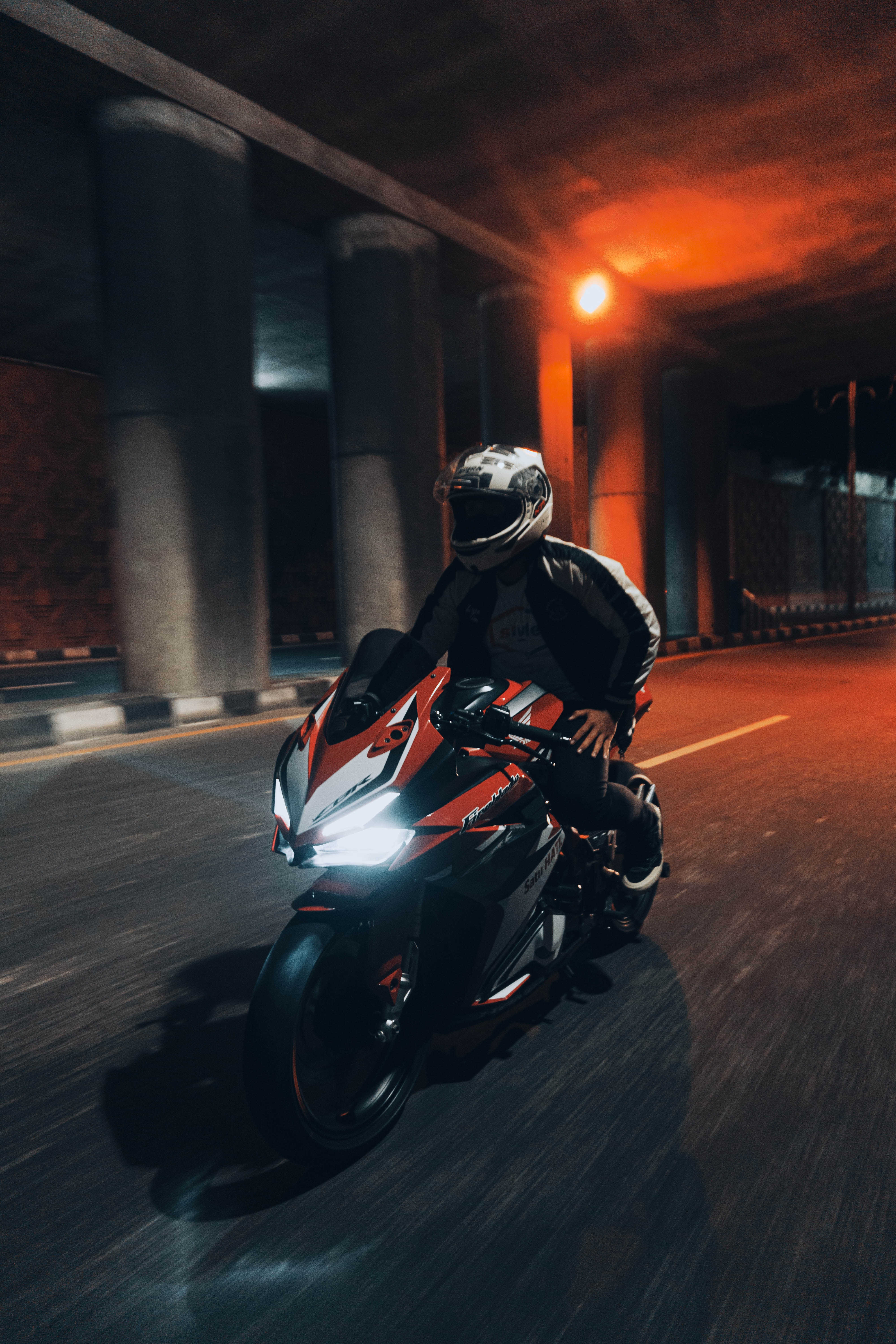 motorcycles, speed, motorcycle, motorcyclist, road, tunnel HD wallpaper