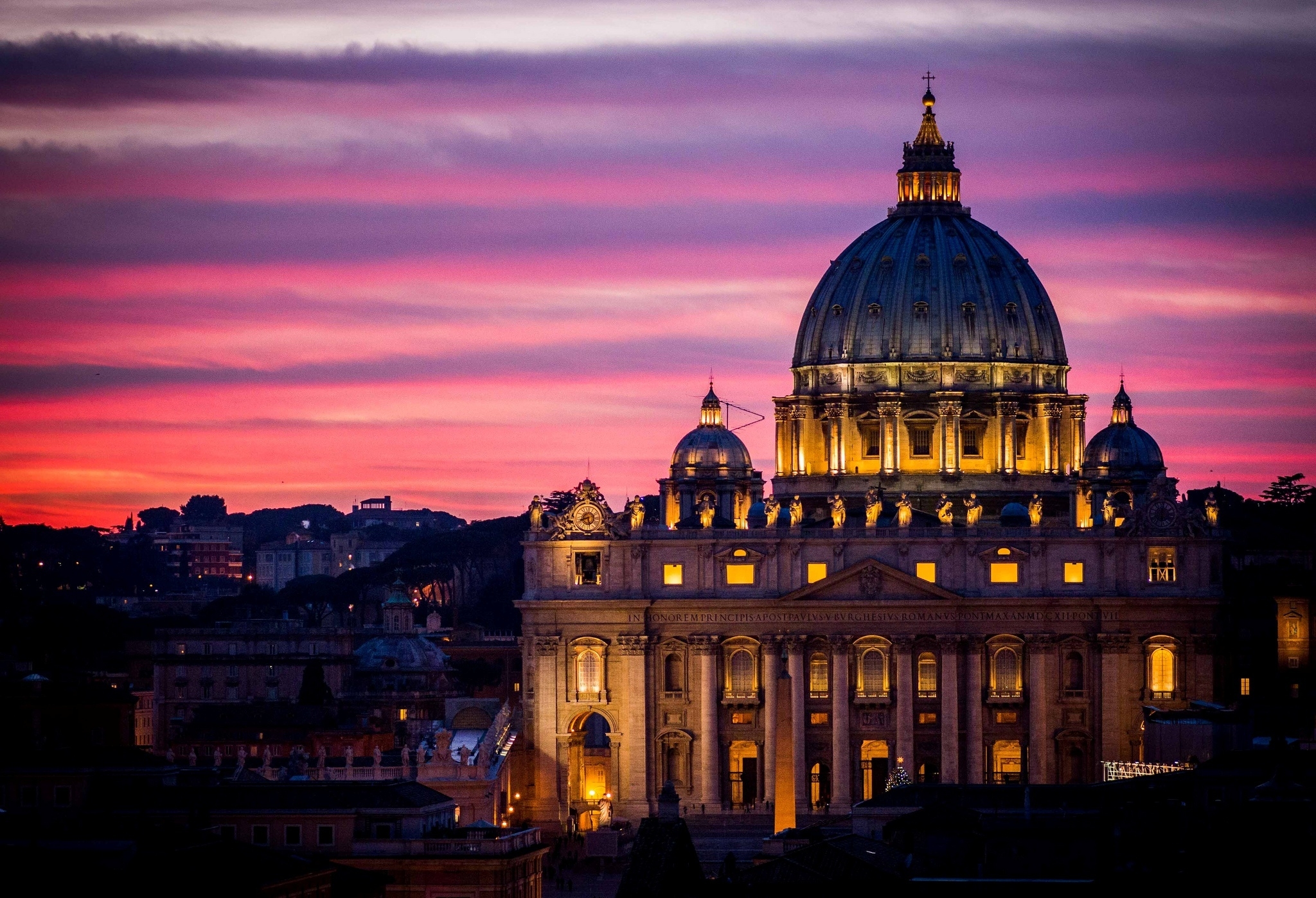 rome, st peter's basilica, saint paul's cathedral, vatican, cities, sunset, sky, architecture, italy, city, evening, st peters basilica