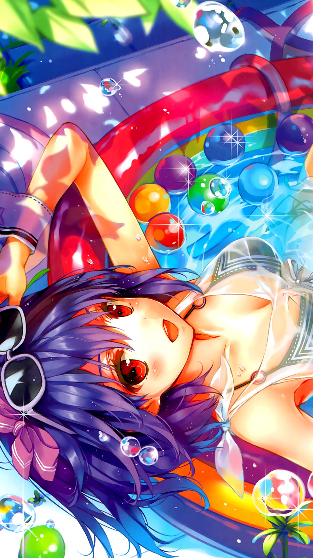 Download mobile wallpaper Anime, Water, Pool, Sunglasses, Short Hair, Bikini, Purple Hair, Bow (Clothing), Black Lemon Chan, Melonbooks for free.