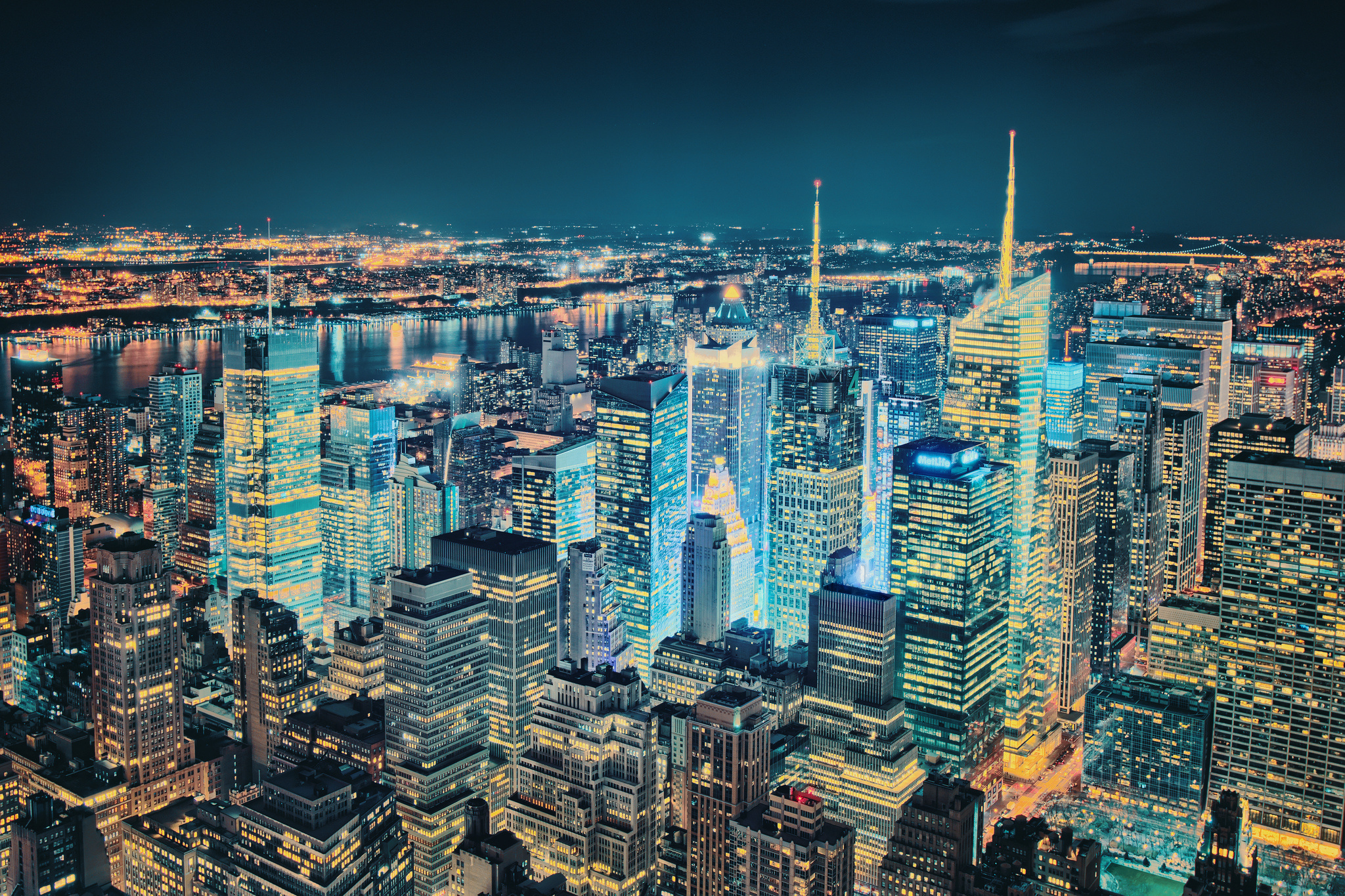 Скачать обои бесплатно Города, Ночь, Нью Йорк, Сделано Человеком, Манхэттен картинка на рабочий стол ПК
