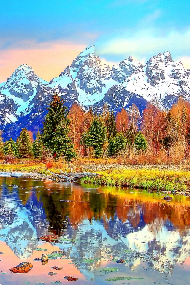 Handy-Wallpaper Herbst, Berg, Gebirge, Wyoming, Berge, Erde/natur, Spiegelung, Grand Teton Nationalpark, Betrachtung, Die Teton Reihe kostenlos herunterladen.