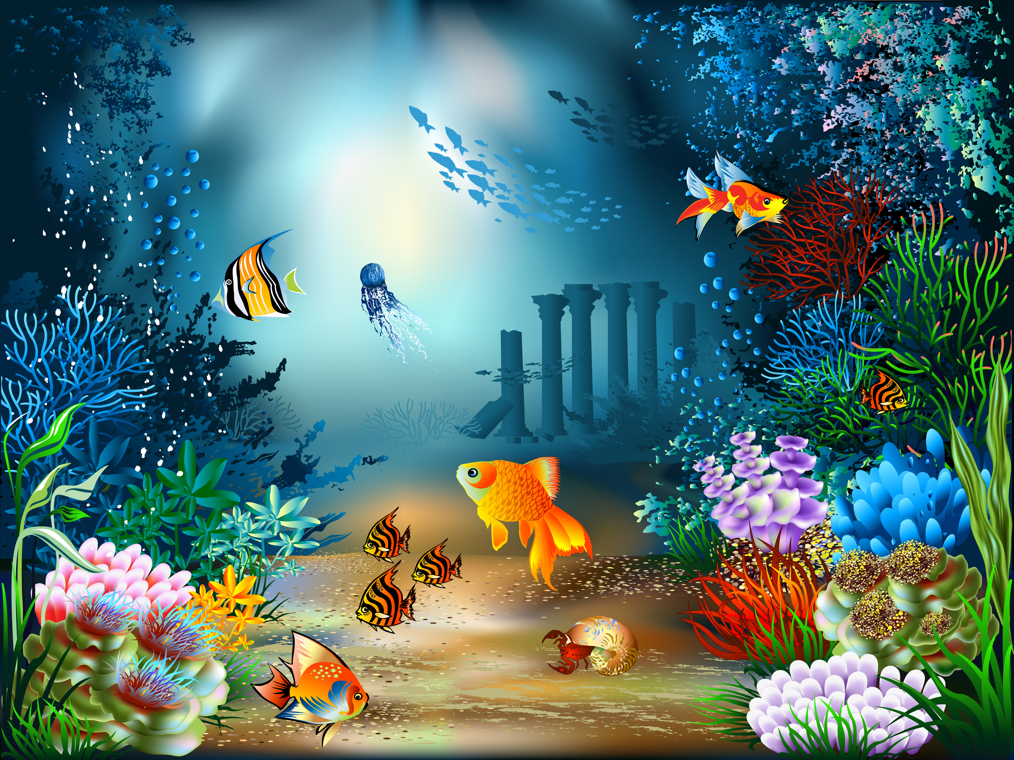 Laden Sie das Koralle, Bunt, Fisch, Unterwasser, Künstlerisch-Bild kostenlos auf Ihren PC-Desktop herunter