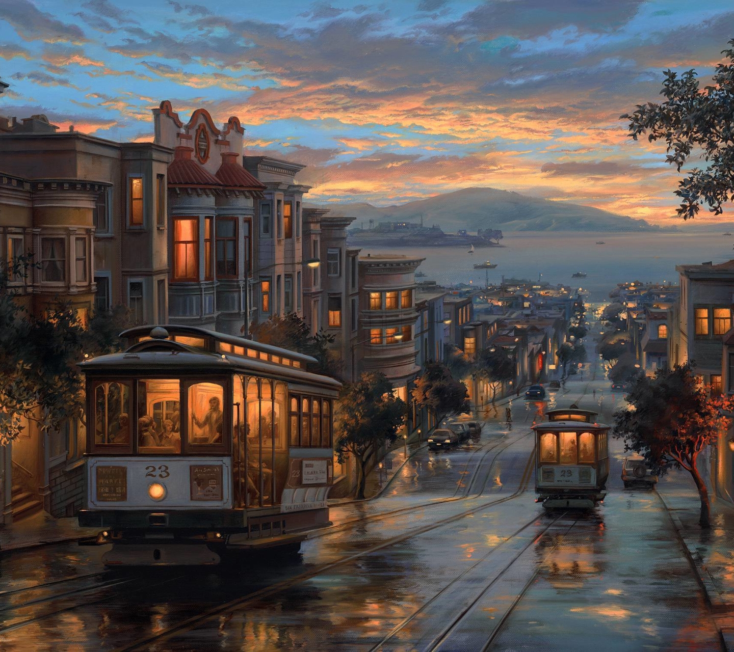 Download mobile wallpaper Night, Panorama, Painting, Street, Artistic, San Francisco for free.