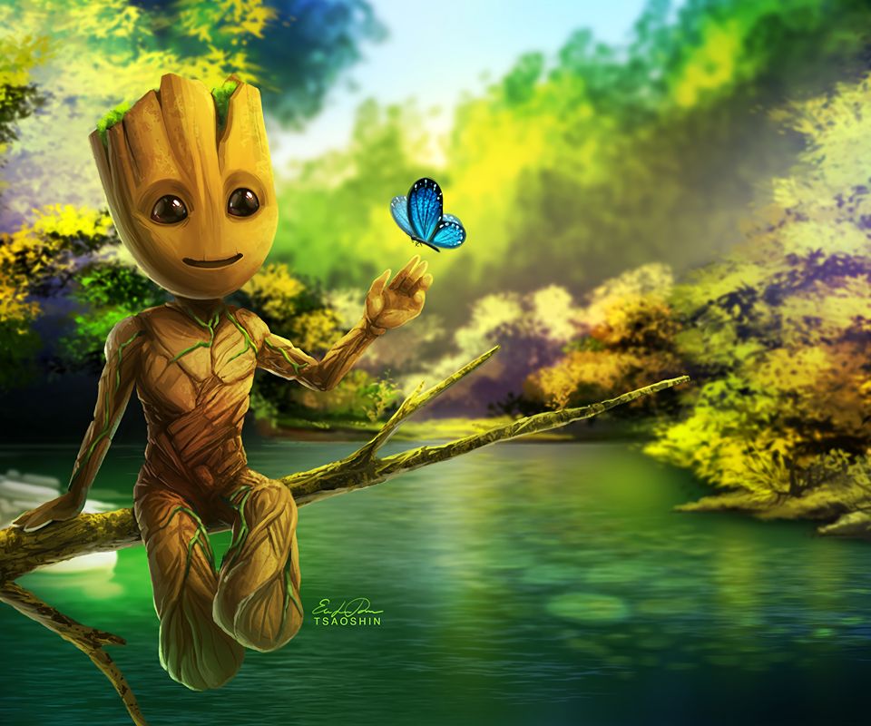 Download mobile wallpaper Butterfly, Comics, Guardians Of The Galaxy, Groot for free.