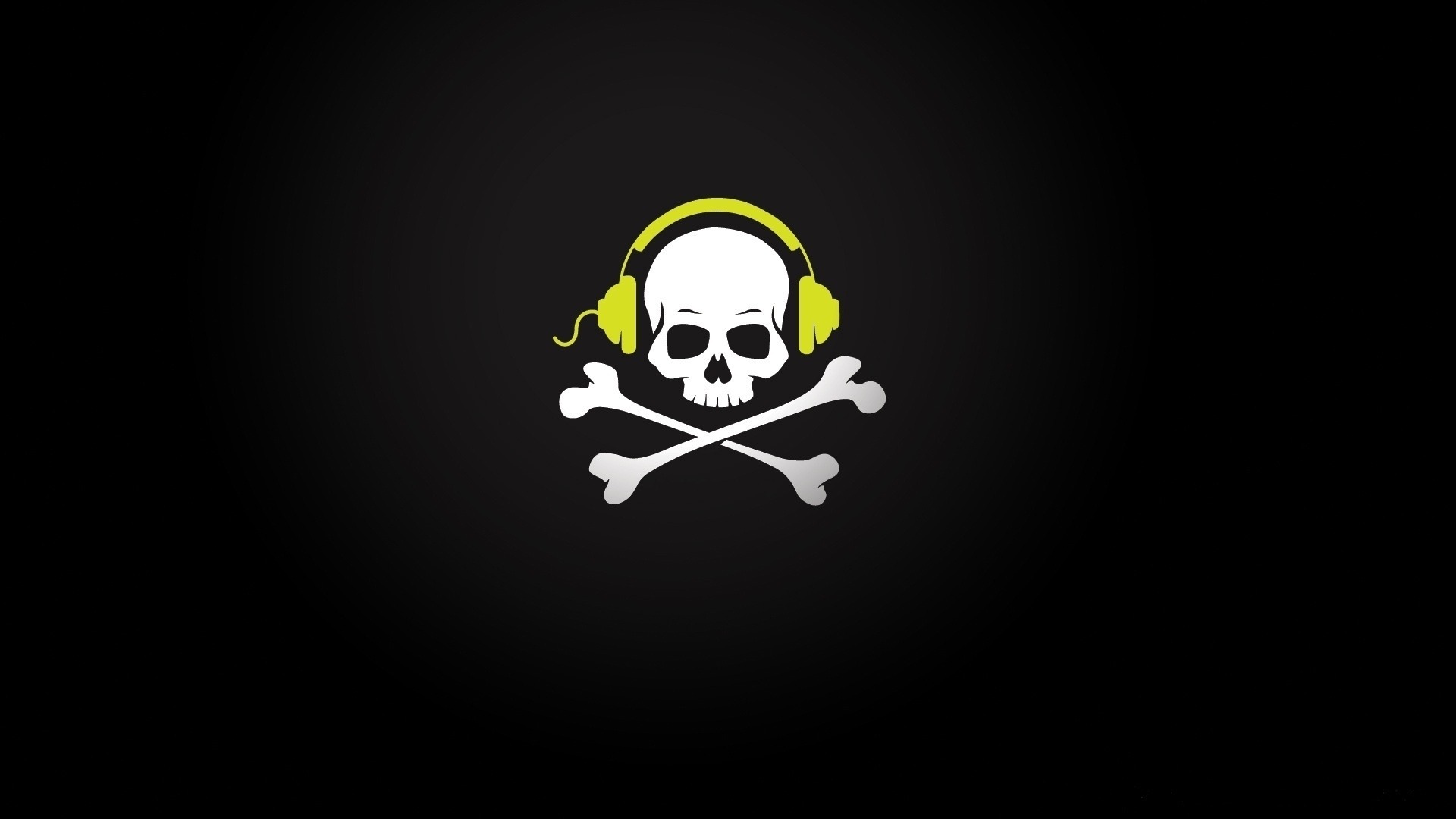 headphones, music, black, skeletons, background Full HD