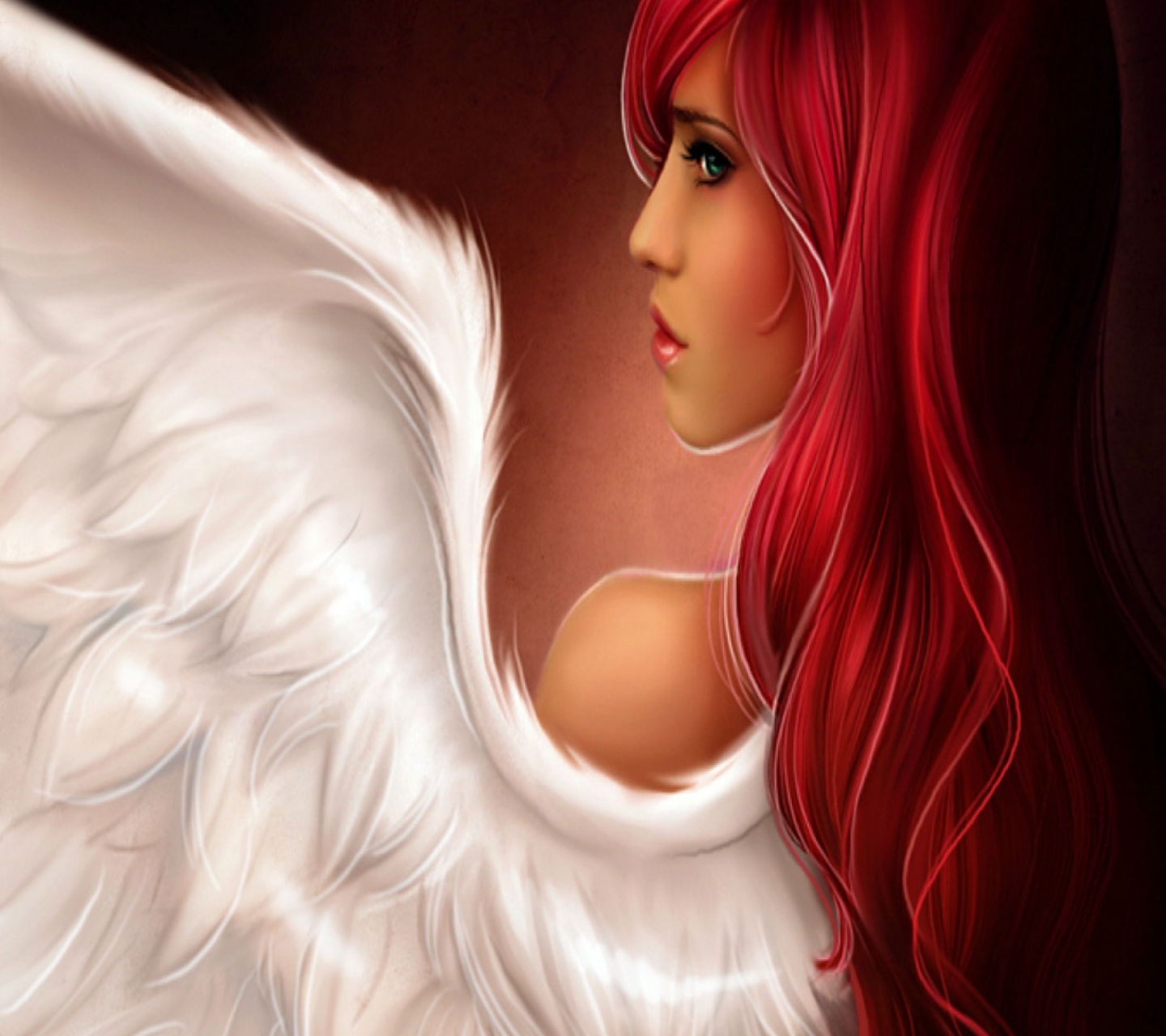 Download mobile wallpaper Fantasy, Wings, Angel, Long Hair, Red Hair for free.