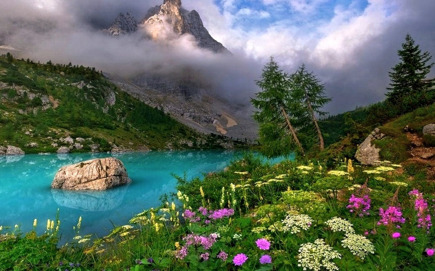 Laden Sie das Landschaft, Berg, See, Blume, Baum, Erde, Frühling, Wolke, Gras, Erde/natur-Bild kostenlos auf Ihren PC-Desktop herunter