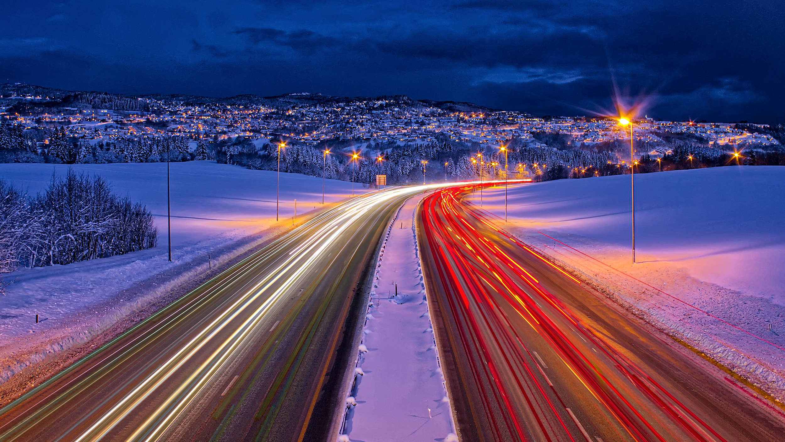 Laden Sie das Winter, Schnee, Licht, Straße, Norwegen, Fotografie, Nacht, Zeitraffer-Bild kostenlos auf Ihren PC-Desktop herunter