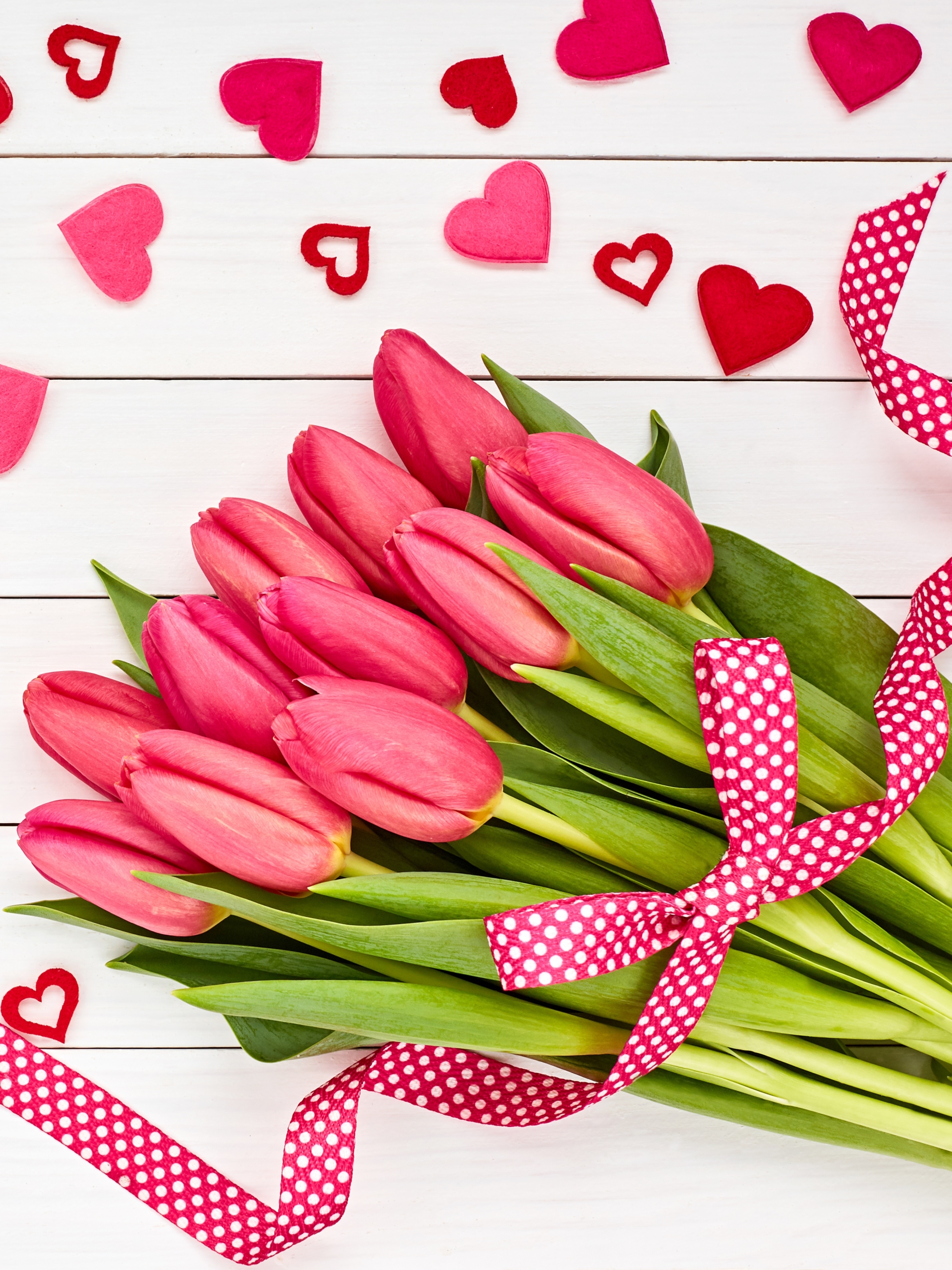 Download mobile wallpaper Valentine's Day, Love, Flower, Holiday, Heart, Tulip, Pink Flower for free.