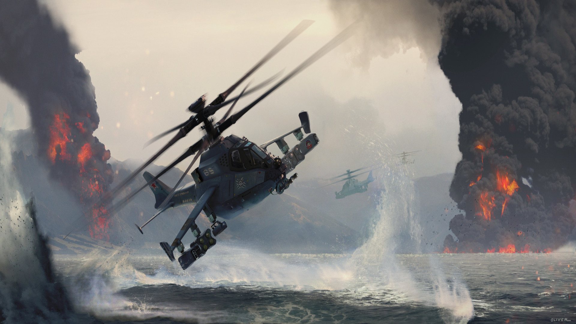 Download mobile wallpaper Water, Sci Fi, Helicopter for free.