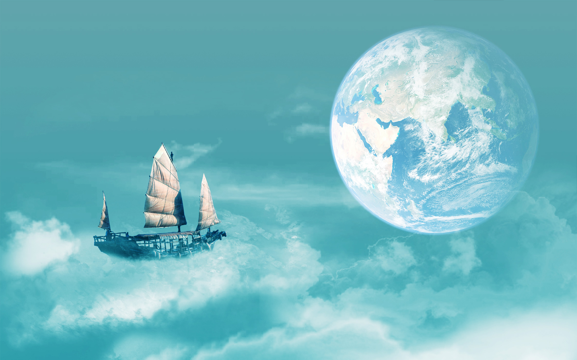 Free download wallpaper Fantasy, Moon, Ship, Sci Fi on your PC desktop