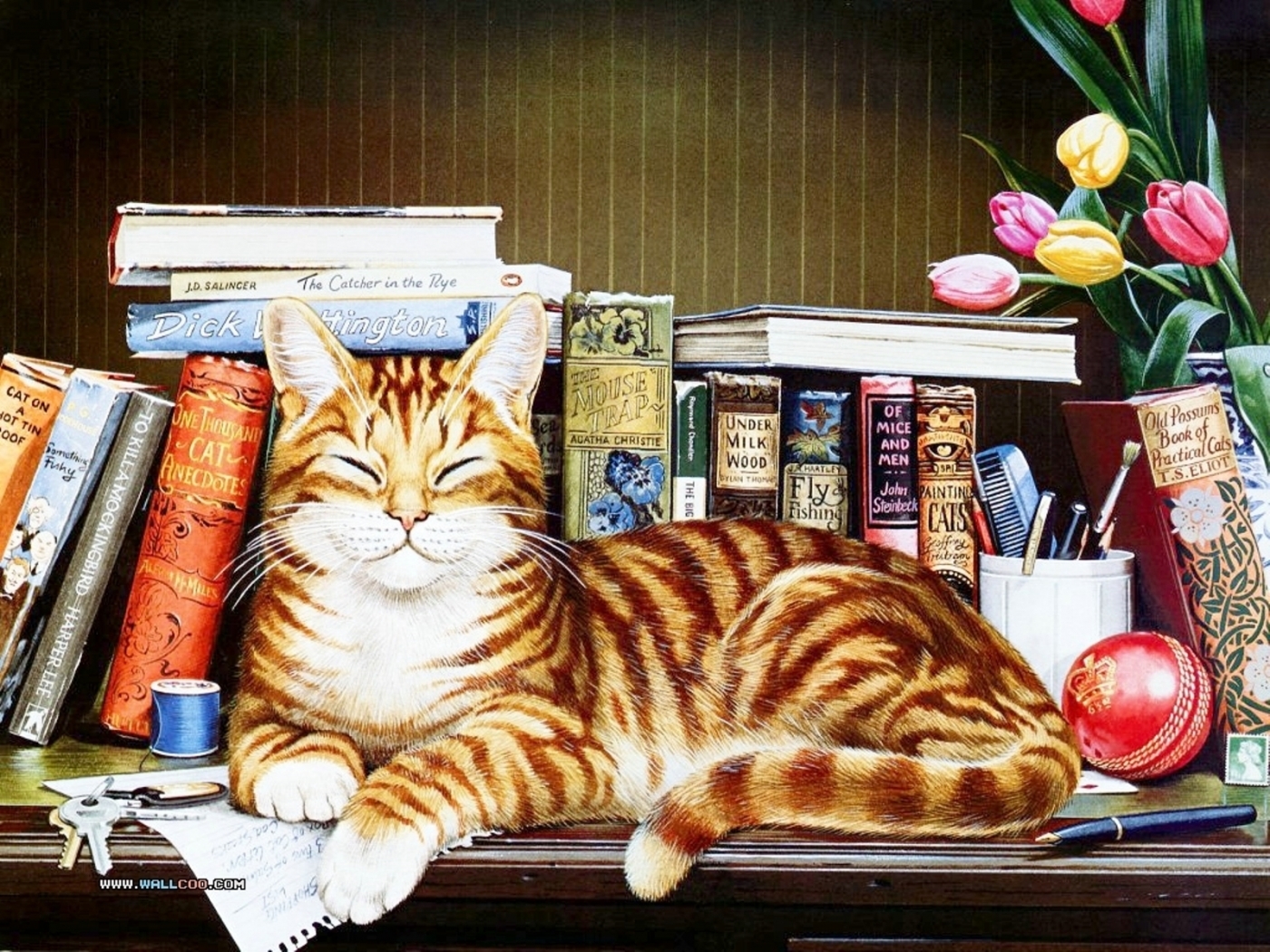 Скачать обои бесплатно Животные, Книги, Рисунки, Кошки (Коты Котики) картинка на рабочий стол ПК