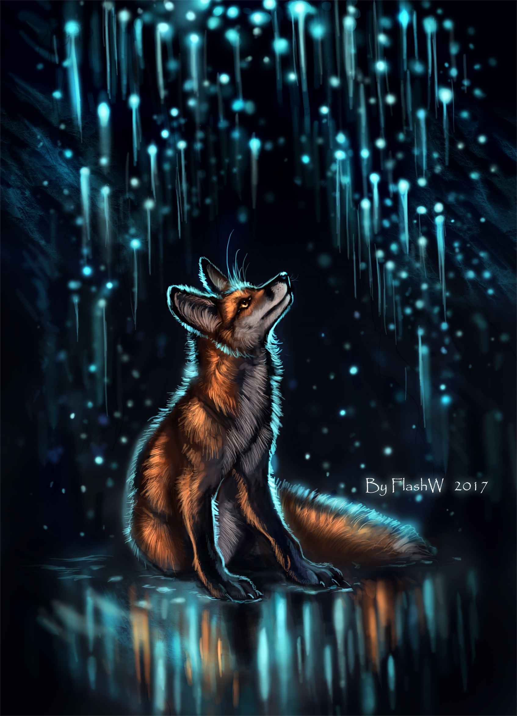 fox, glow, art, night, glare Full HD