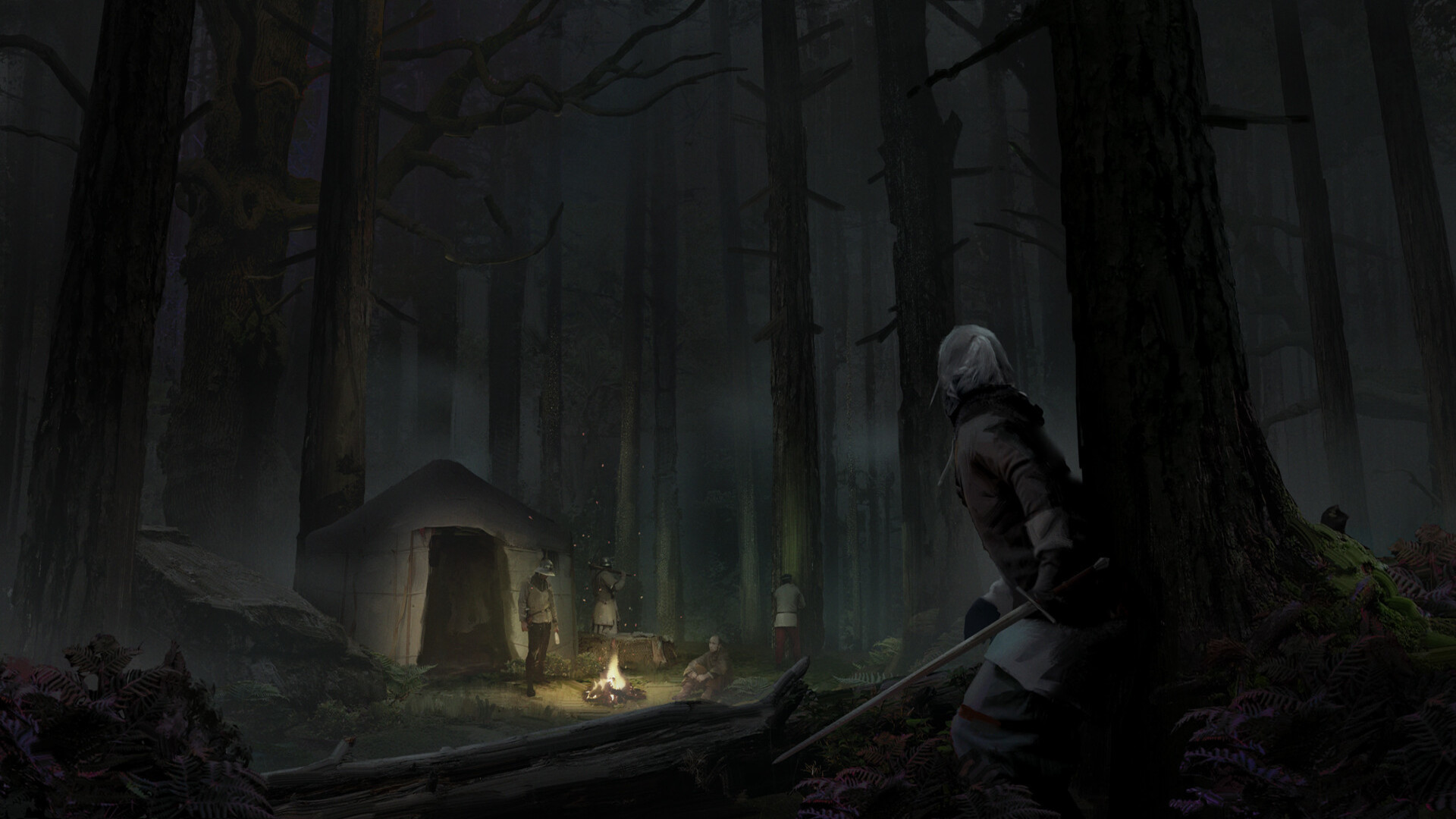 Download mobile wallpaper Fantasy, Night, Forest, Warrior, Sword for free.