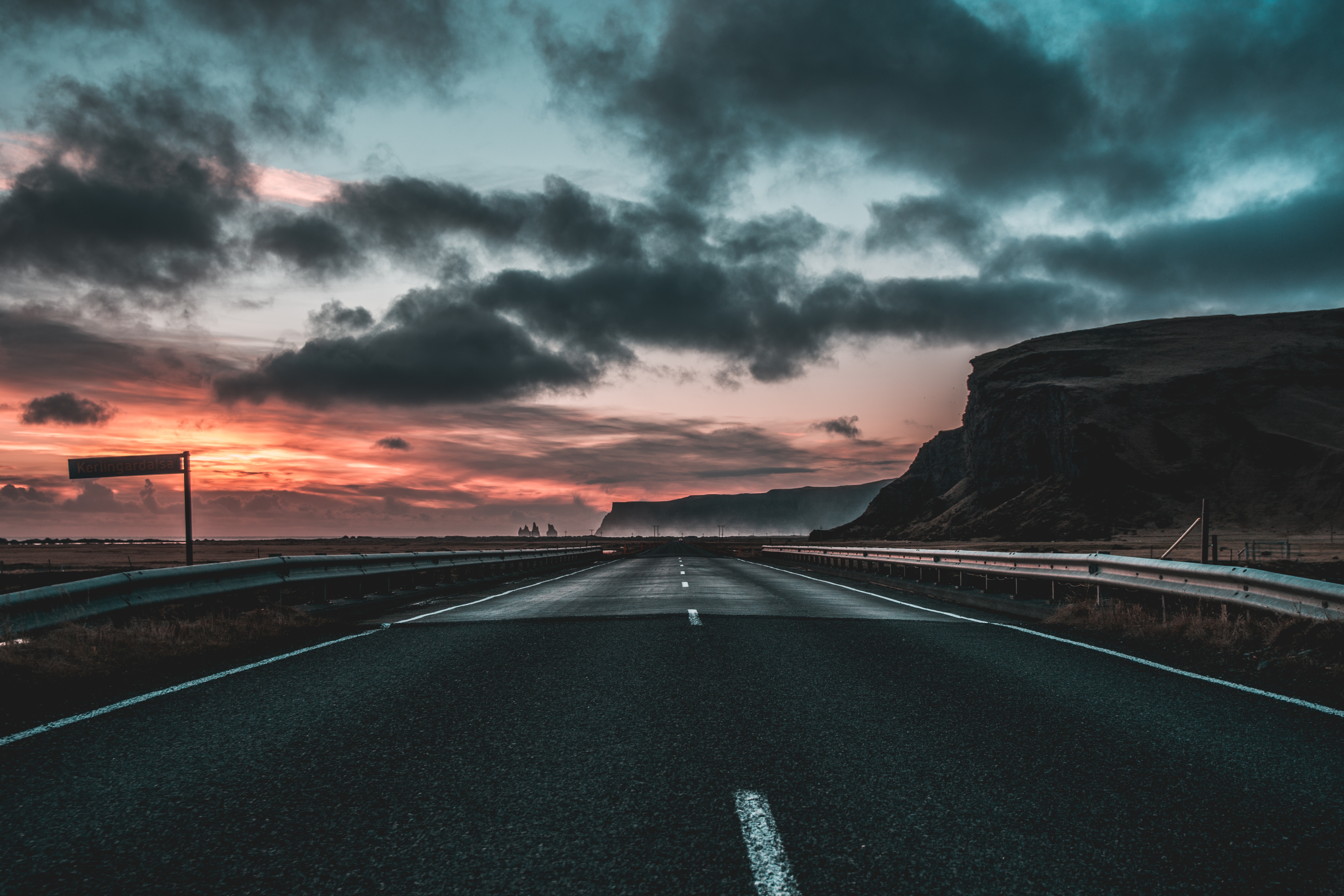 Free download wallpaper Markup, Clouds, Dawn, Road, Nature on your PC desktop