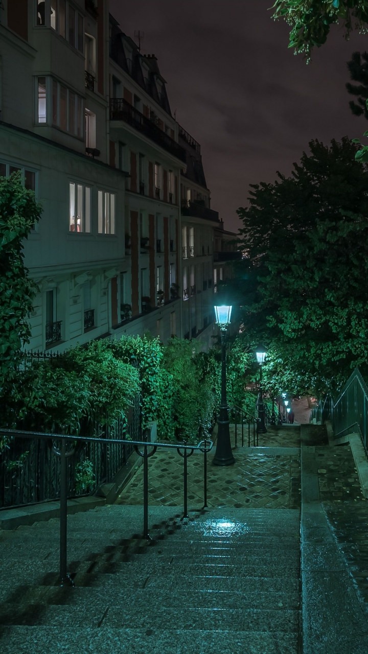 無料モバイル壁紙都市, パリ, 階段, 街灯柱, マンメイド, モンマルトルをダウンロードします。
